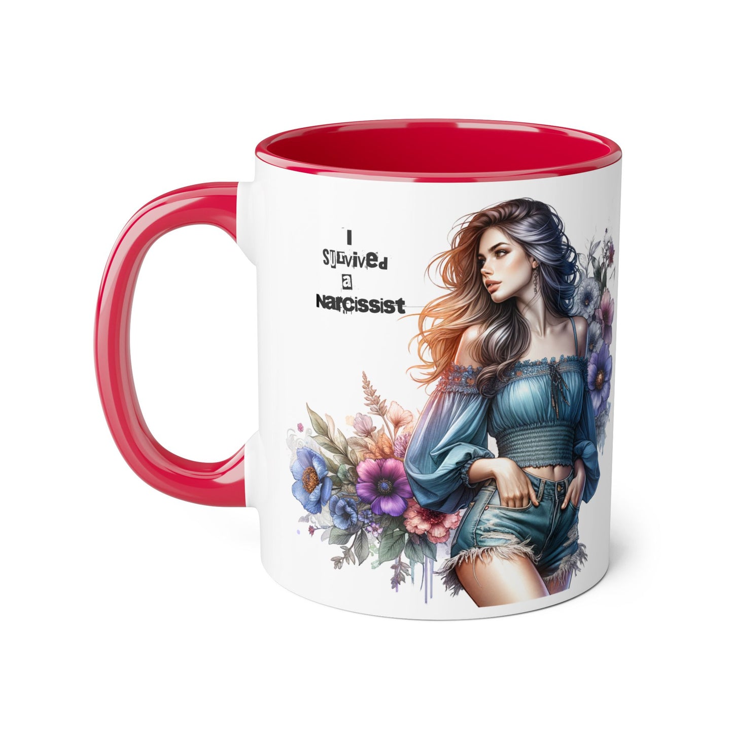 I Survived a Narcissist Accent Mug, Inspirational Coffee Cup, Unique Gift for Survivors, Floral Design, Self-Care Drinkware