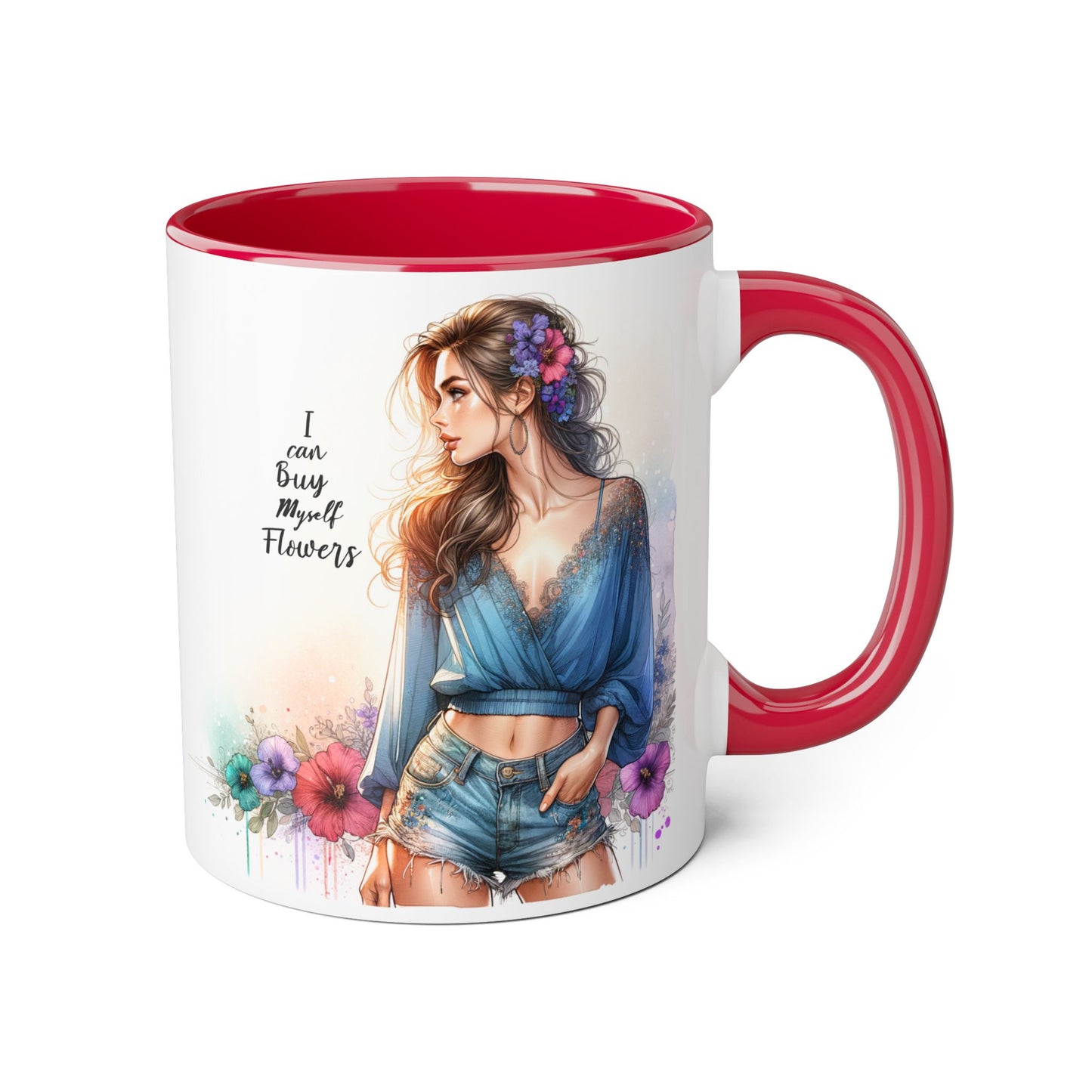 Chic Floral Accent Mug | I Can Buy My Own Flowers | Gift for Her, Coffee Cup, Art Mug, Inspirational Drinkware, Stylish Tea Mug