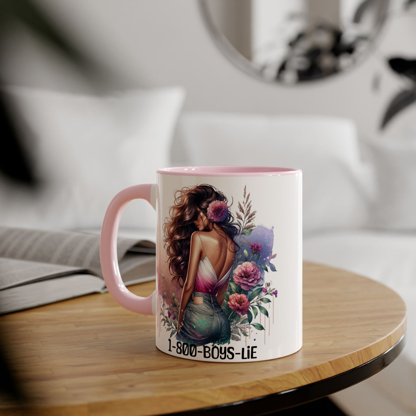1-800-BOYS-LIE Floral Glam Accent Mug - 11oz Cool Coffee Cup for Stylish Sips, Perfect for Gifts, Parties, or Everyday Use