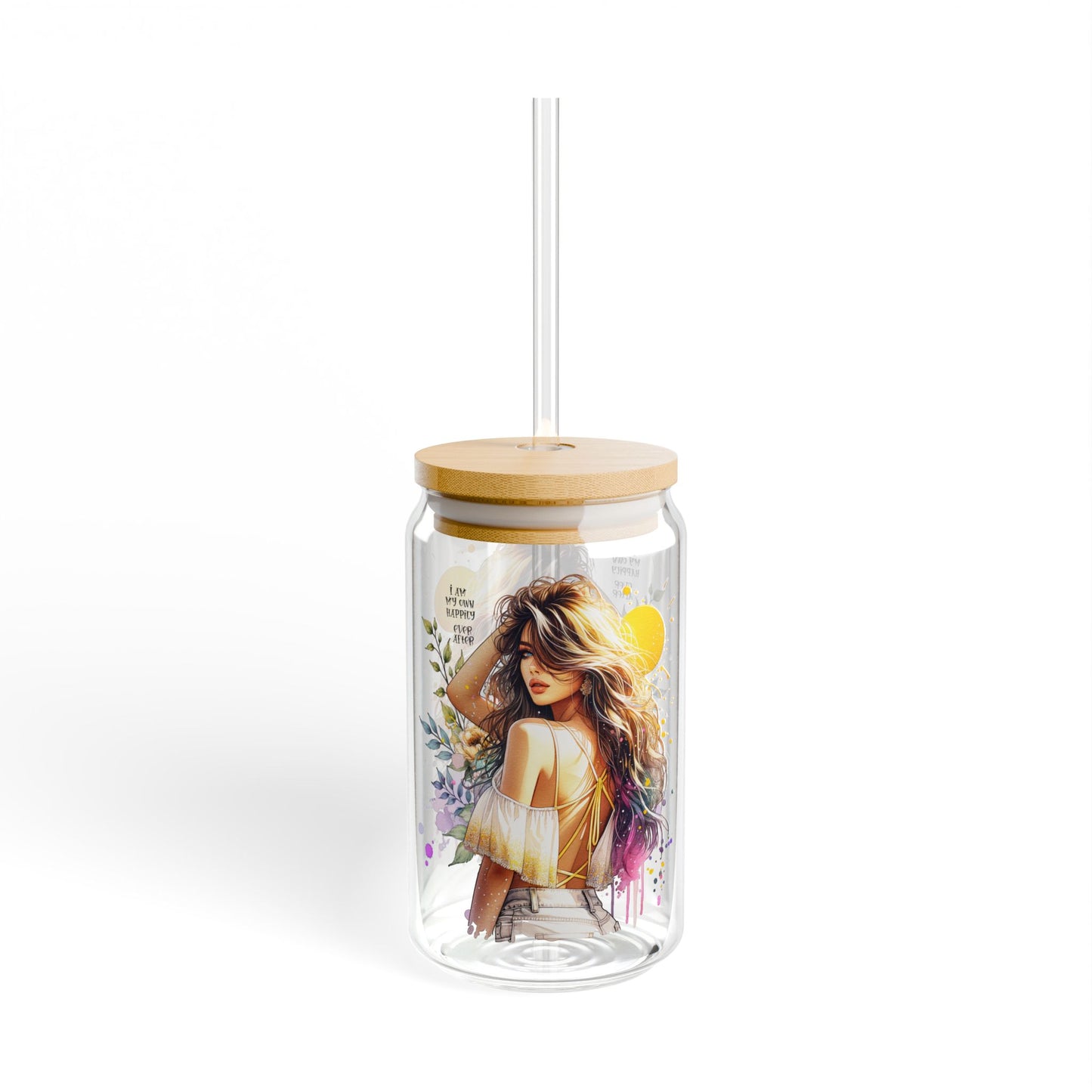 I Am My Own Happily Ever After Inspirational Sipper Glass with Straw - 16oz - Perfect for Smoothies and Refreshing Beverages