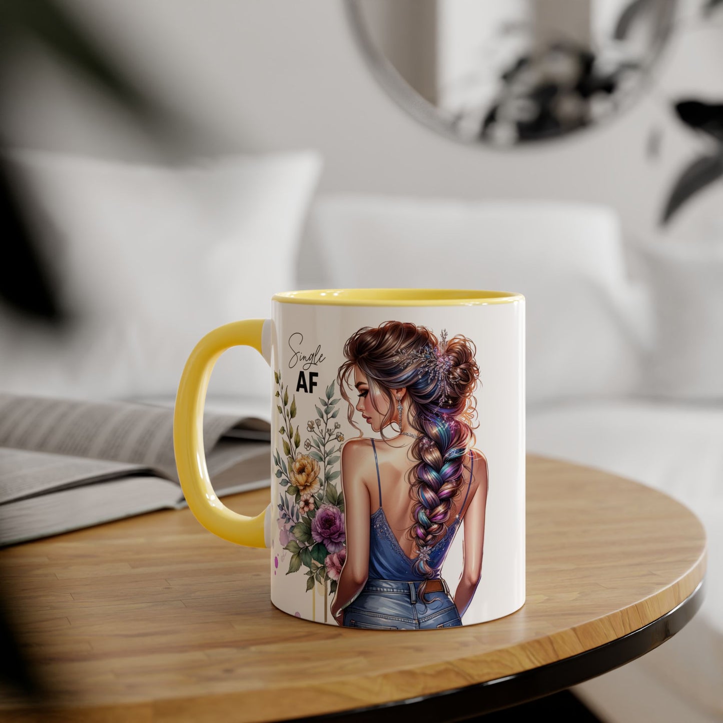 Single AF Stylish Accent Mugs for Coffee Lovers, Floral Design Mug, Gift for Her, Unique Tea Mug, Simple AF Mugs for Home Decor