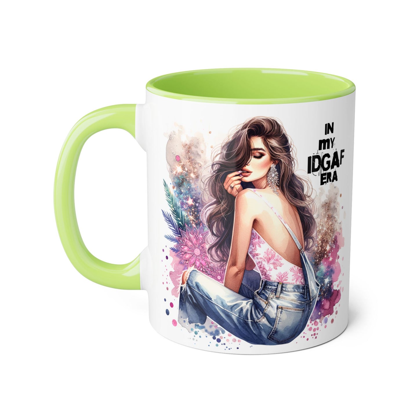 Stylish IDGAF Era Accent Mug, Empowering Gift for Her, Cute Coffee Cup, Trendy Drinkware, Funny Quote Mug, Perfect for Gifting