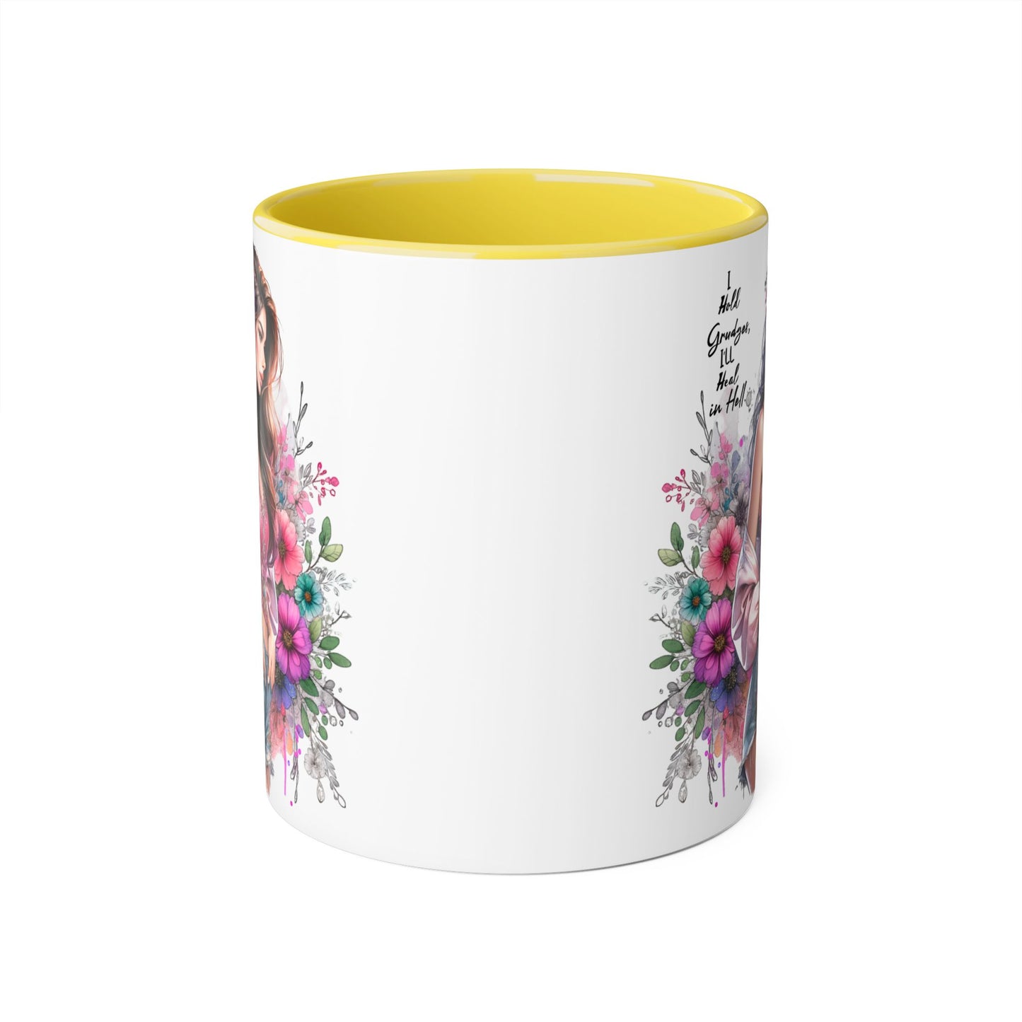 I Hold Grudges, I'll Heal in Hell Humoristic Floral Accent Mug