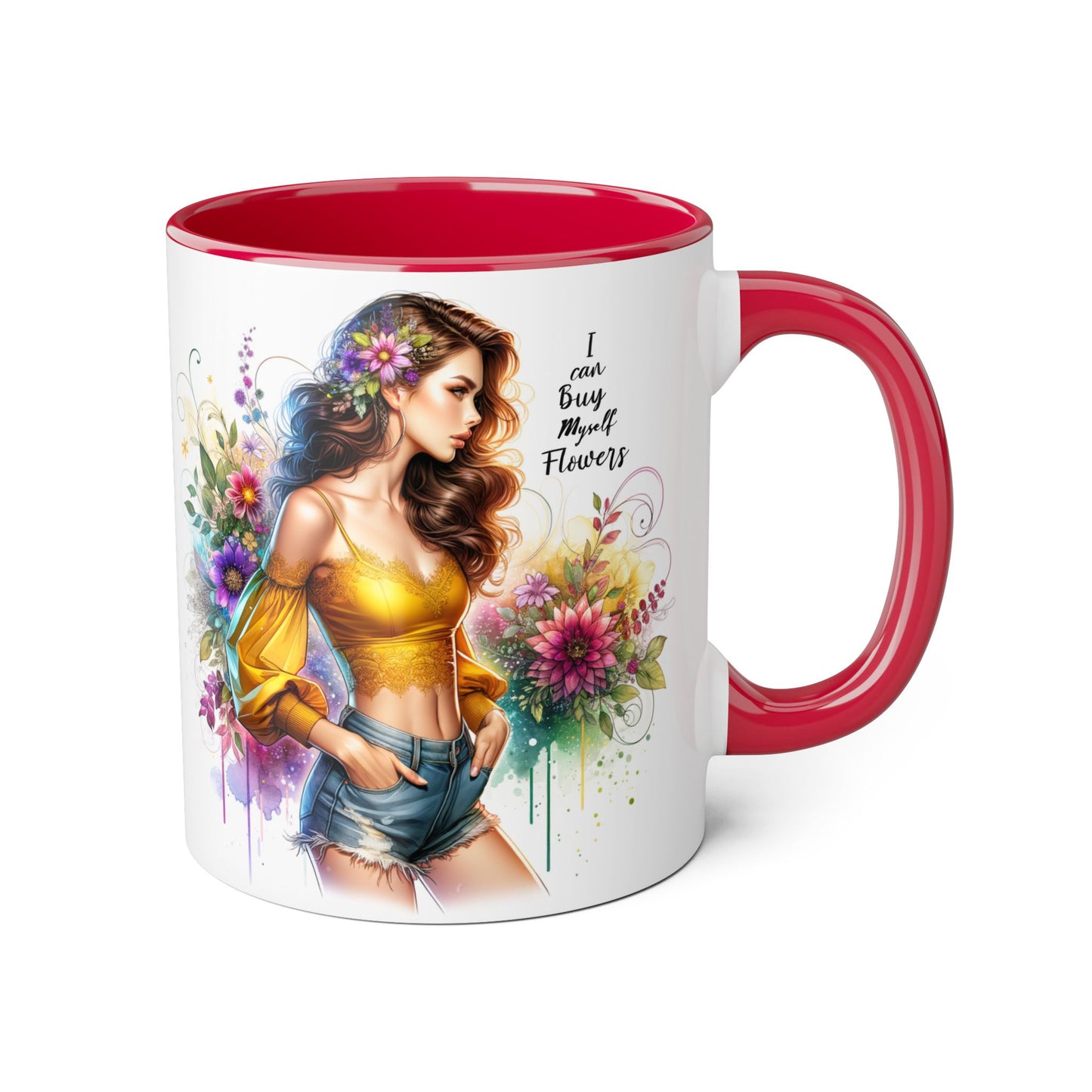 I Can Buy Myself Flowers Floral Art Accent Mug, Inspirational Coffee Cup, Unique Gift for Her, Flower Lover’s Mug, Home Decor Kitchenware