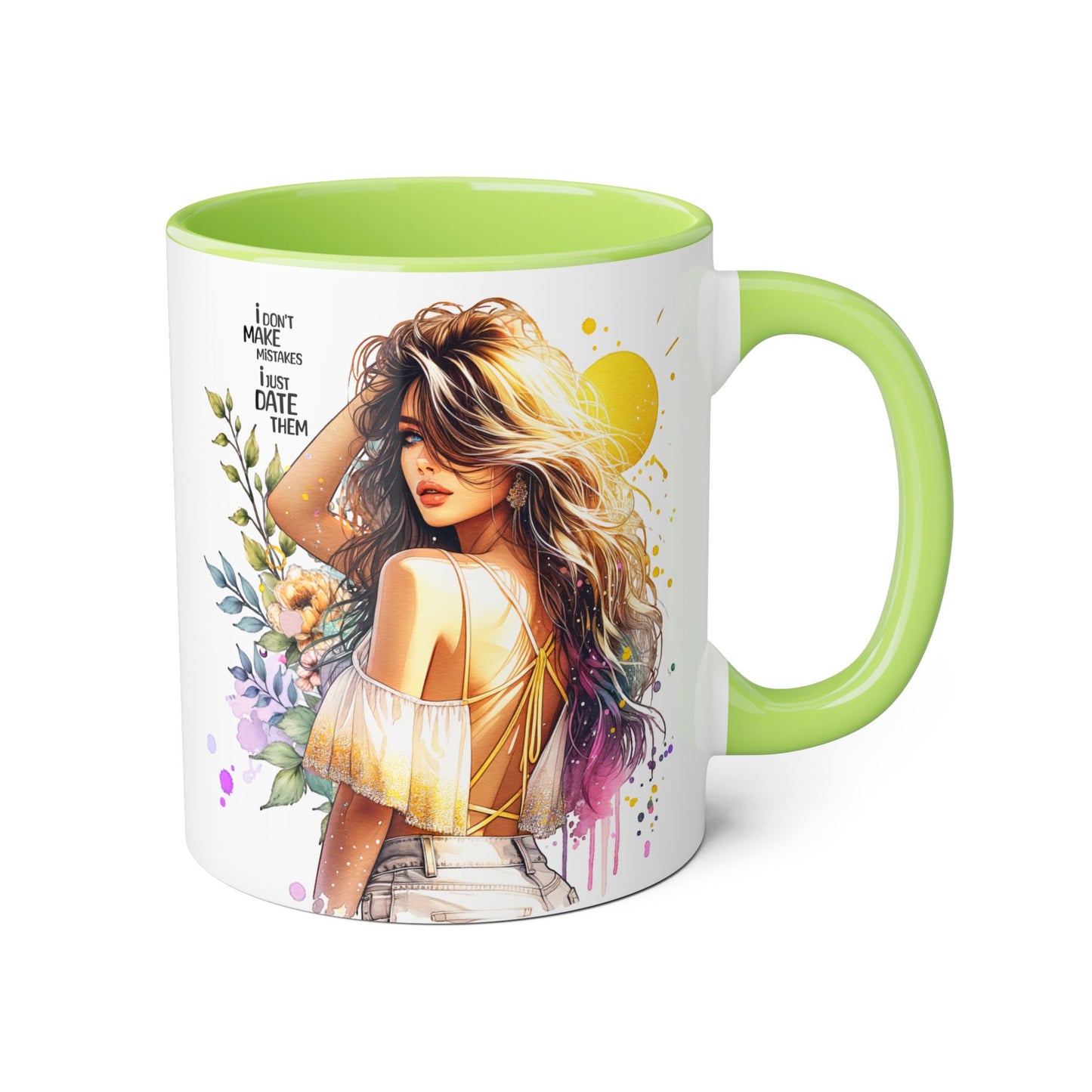 I Don't Make Mistakes, I Date Them Bohemian Floral Accent Mug, Inspirational Coffee Cup, Gift for Her, Art Coffee Mug, Unique Tea Mug, Home Decor