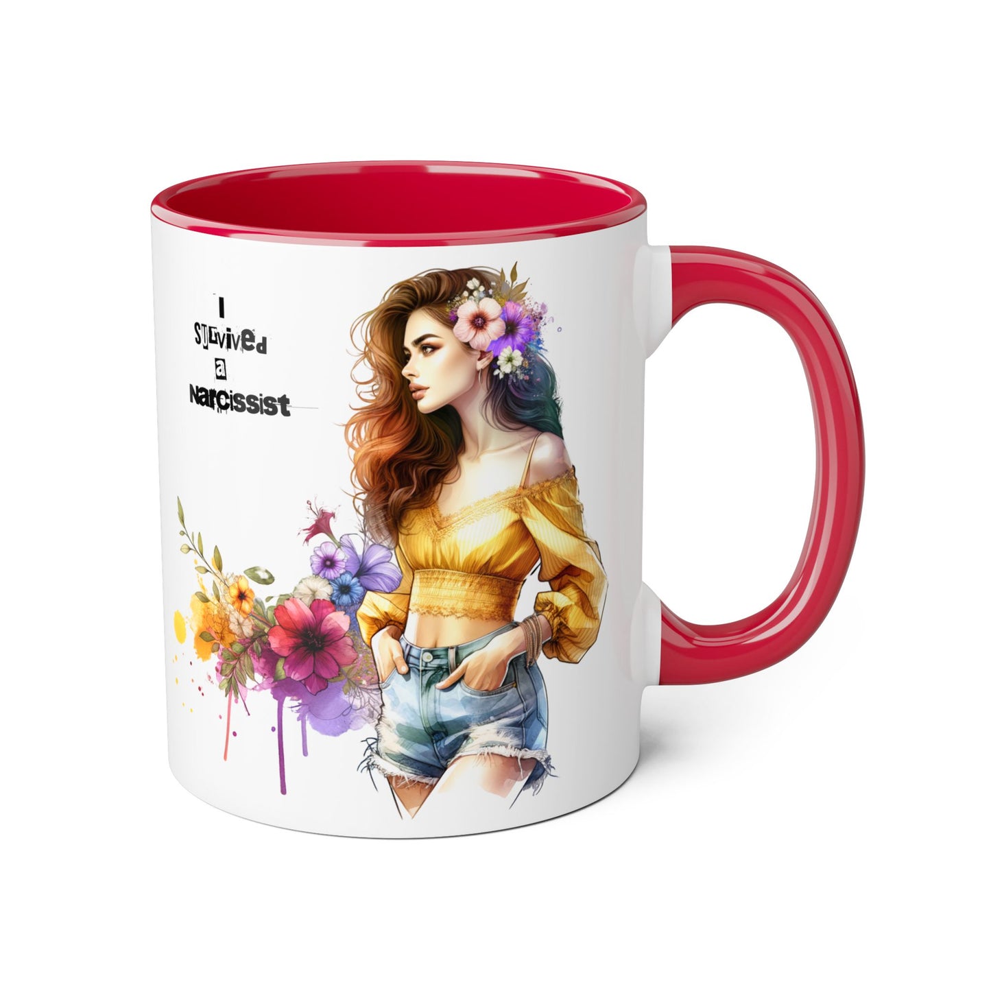 Empowering Accent Mug, Flower Art Coffee Cup, I Survived a Narcissist, Gift for Her, Inspirational Tea Mug, Self-Care