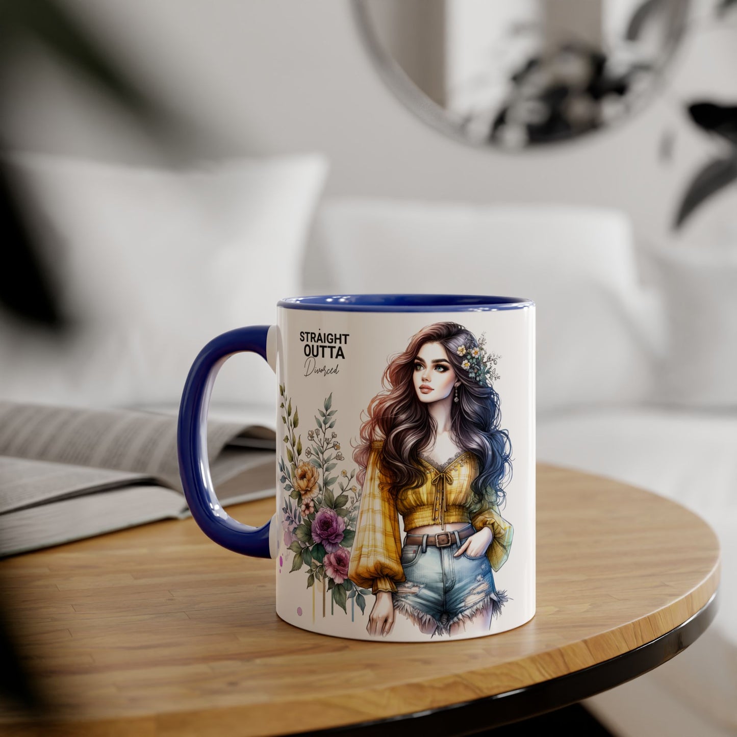 Straight Outta Divorced Humoristic Stylish Floral Accent Mug, Perfect for Coffee Lovers, Gift for Her, Home Decor, Mother's Day, Birthday, Everyday Use
