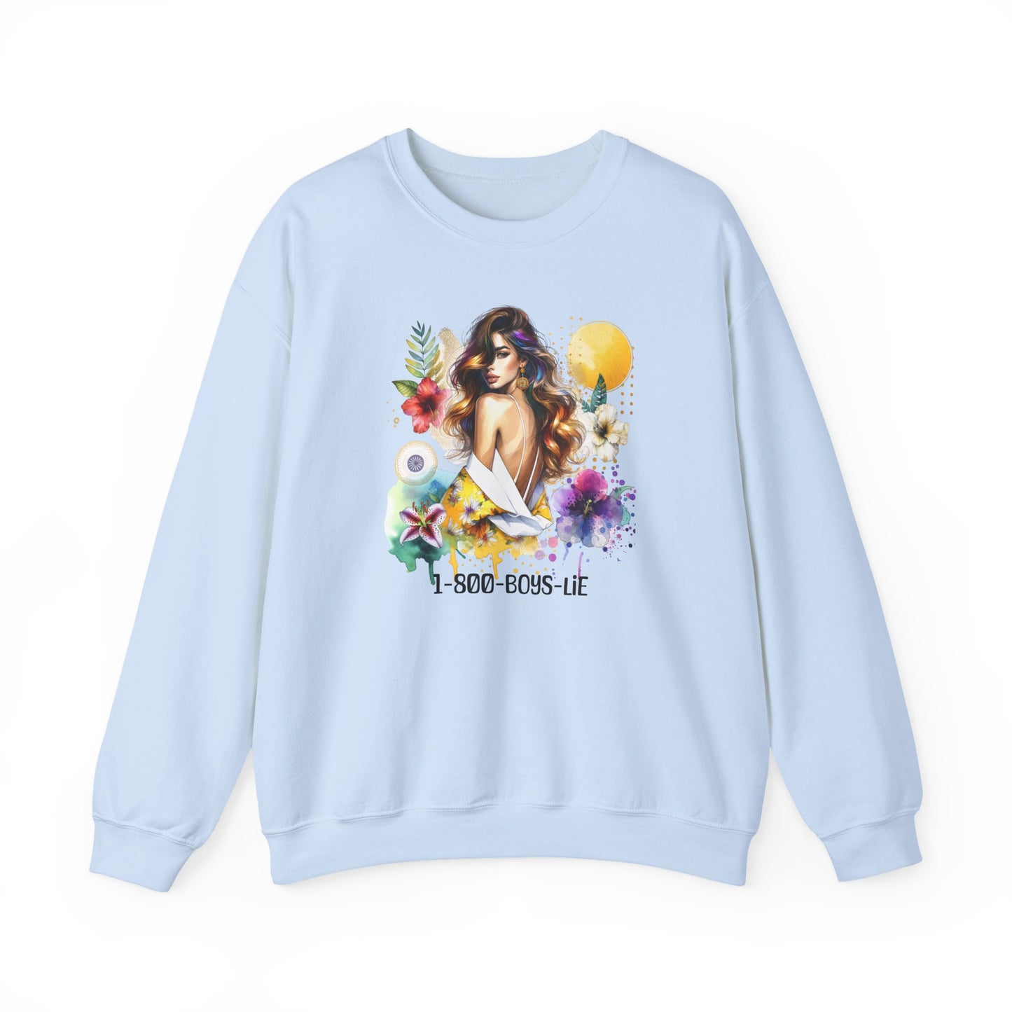 1-800-Boys-Lie Bohemian Floral Crewneck Sweatshirt, Trendy Oversized Sweater, Unique Gift for Her, Cozy Fall Apparel, Birthday & Casual Wear