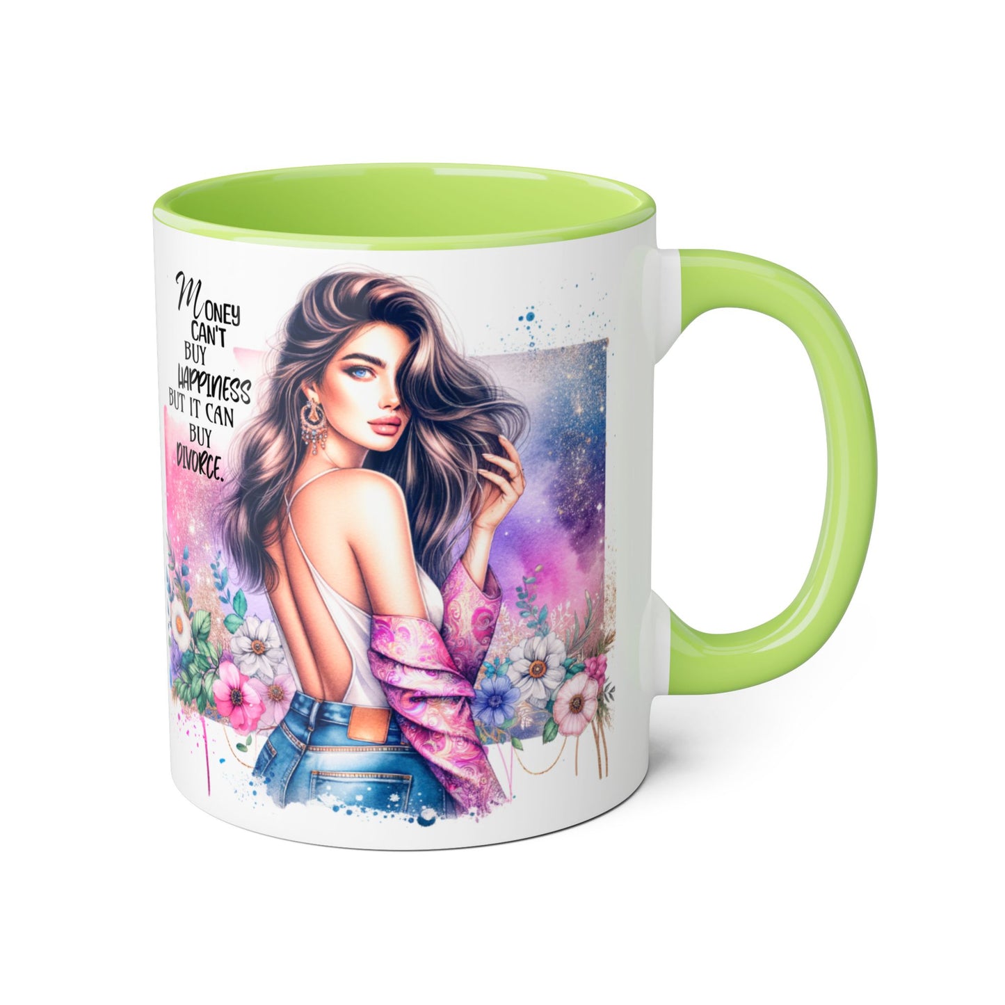 Money Can't Buy Happiness But It Can Buy Divorce Humoristic Empowerment Mug for Self-Love, Coffee Cup, Birthday Gift, Inspirational Decor, Divorce Gift, Floral Design