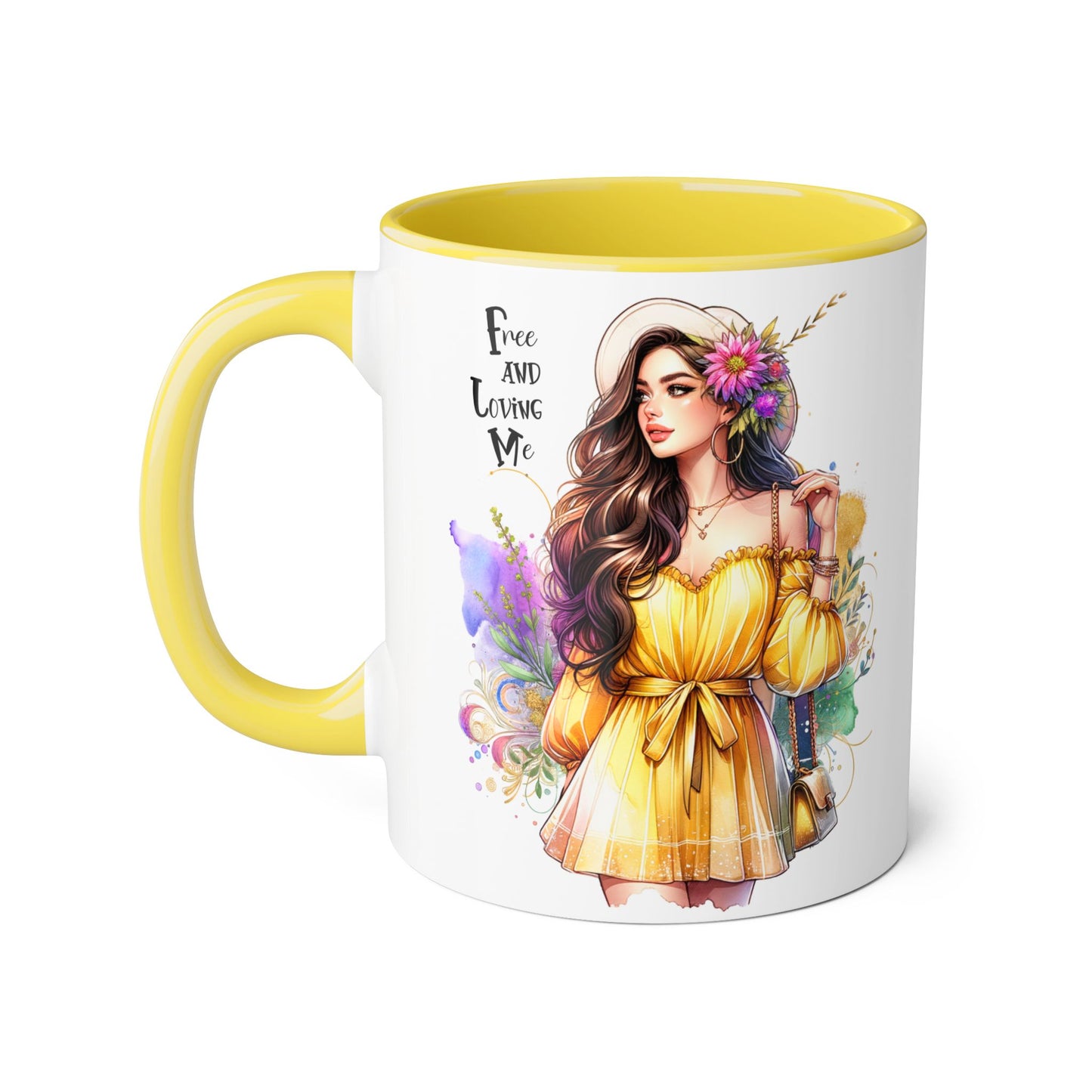 Free and Loving Me Vibrant Accent Mug, Colorful Coffee Cup for Self-Care