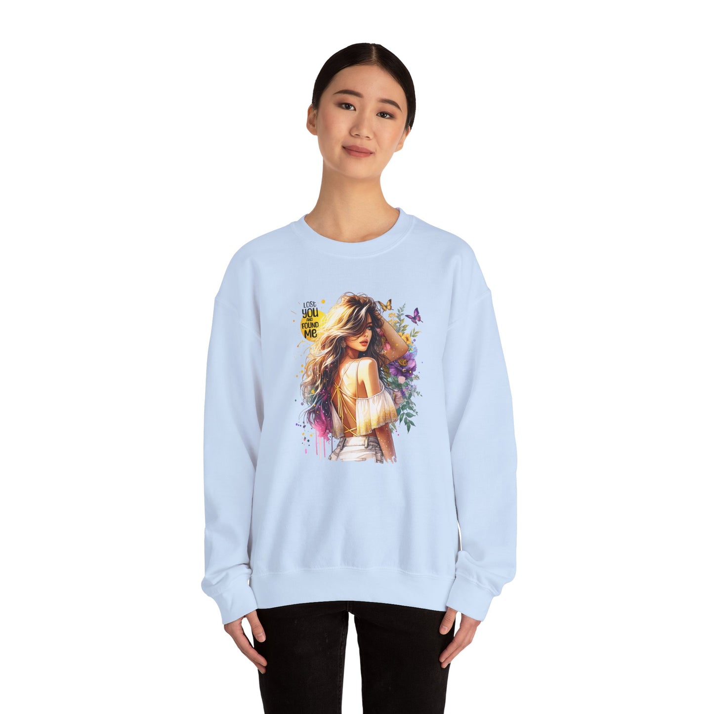 Lost You And Found Me Bohemian-Themed Crewneck Sweatshirt with Floral Design, Cozy Casual Wear, Gift for Her, Everyday Comfort, Family Gatherings, Spring Fashion
