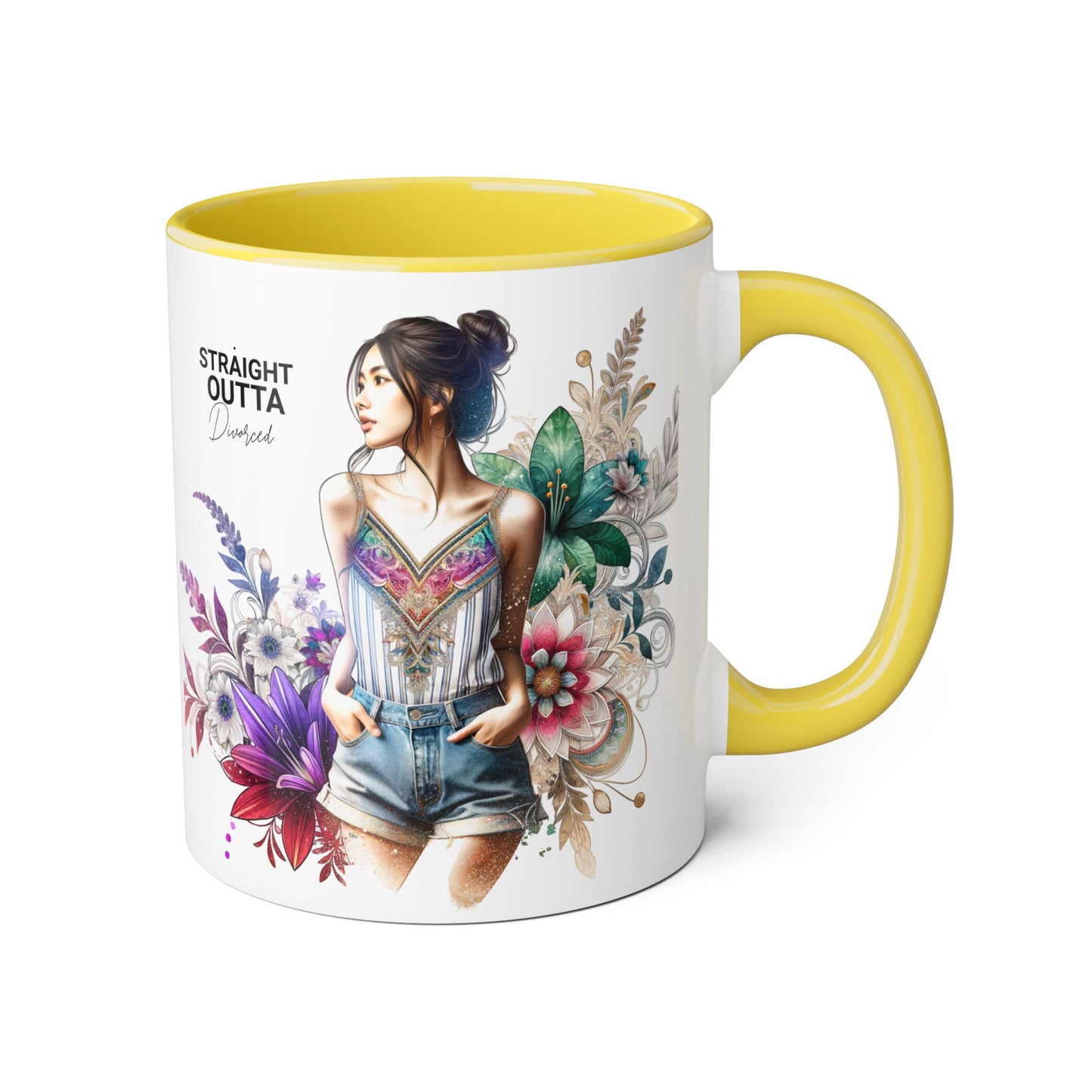 Straight Outta Divorced Humoristic Vibrant Accent Mugs, 11oz - Perfect for Gifts, Home Decor, Coffee Lovers, Birthdays, and Celebrations