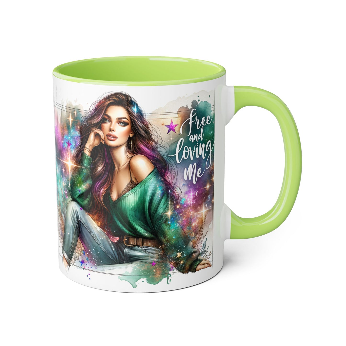 Mystical Art Accent Mug - Free and Loving Me, Unique Gift, Coffee Lover, Inspirational Decor, Fantasy Themed