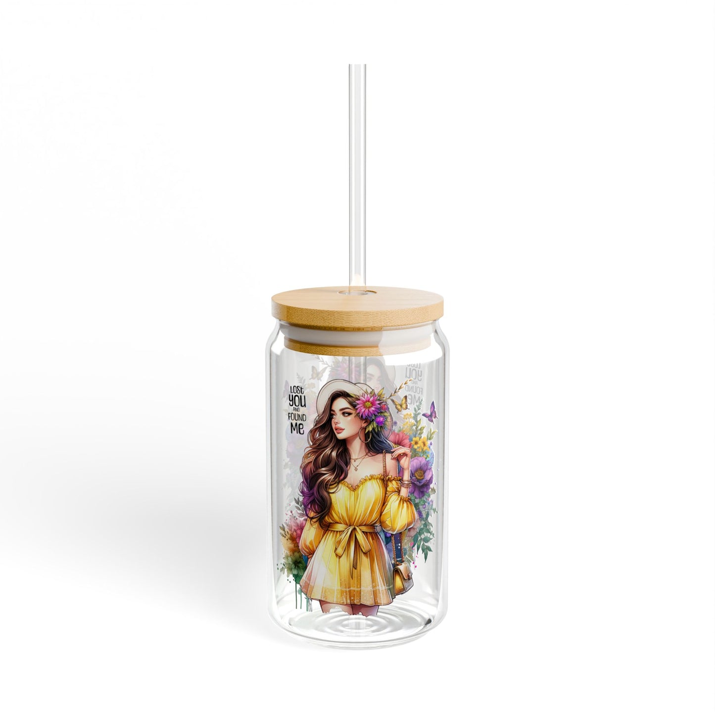 Lost You and Found Me Floral Sipper Glass, Stylish Drinkware for Summer, Gift for Her, Eco-Friendly Glass Cup, Cozy Home Decor, Perfect for Parties