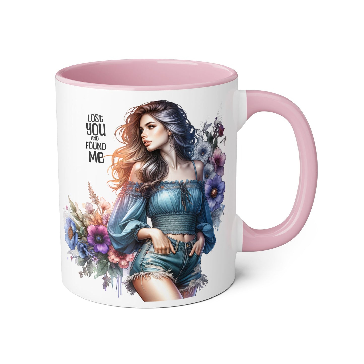 Lost You and Found Me Floral Art Accent Mug, You Lost Me Found Me Coffee Cup, Gift for Her, Artistic Drinkware, Unique Home Decor, Inspirational Kitchenware