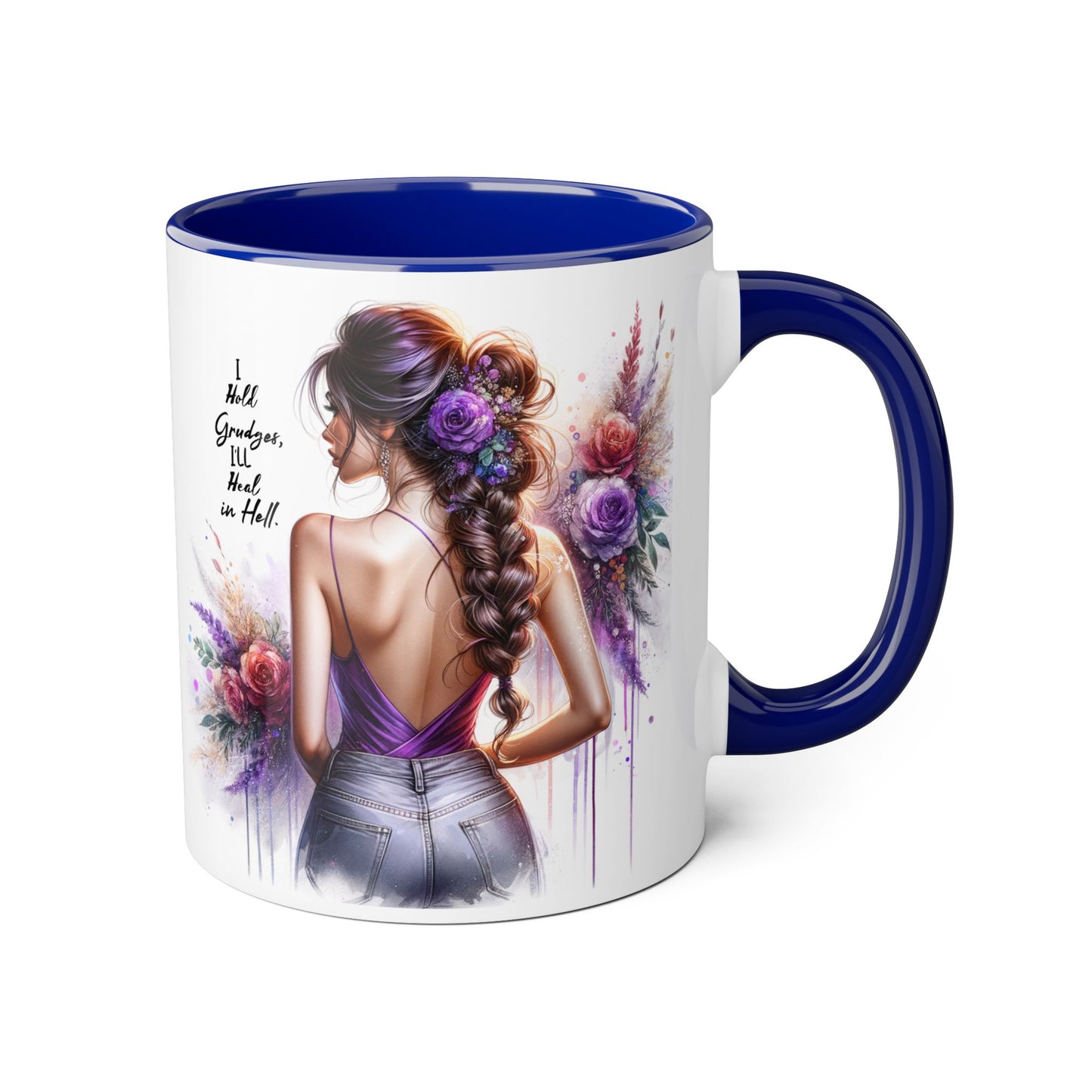 I Hold Grudges, I'll Heal in Hell Colorful Floral Accent Mug, Inspirational Mug, Gift for Friends, Coffee Lover Mug, Unique Tea Mug, Motivational Drinkware