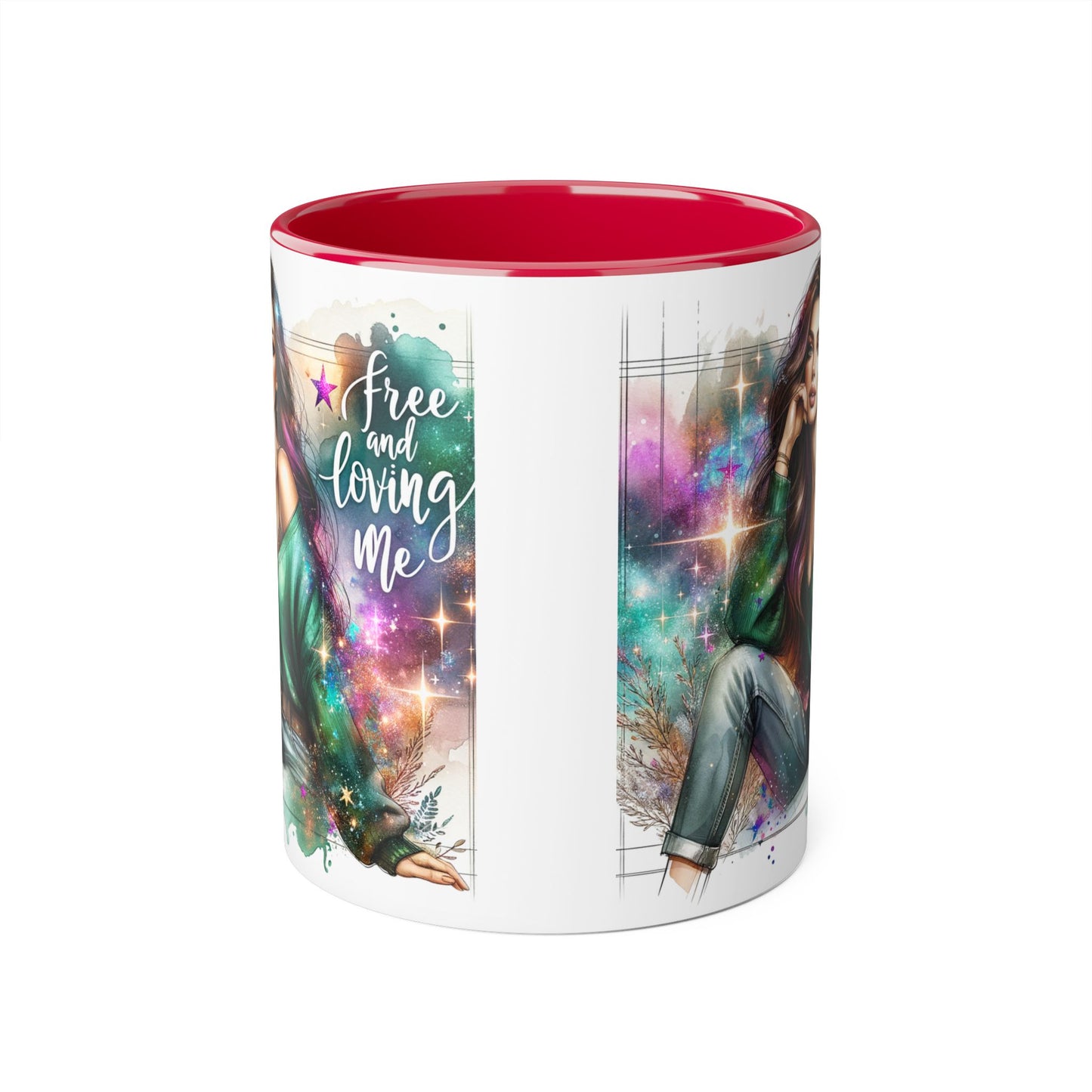 Mystical Art Accent Mug - Free and Loving Me, Unique Gift, Coffee Lover, Inspirational Decor, Fantasy Themed