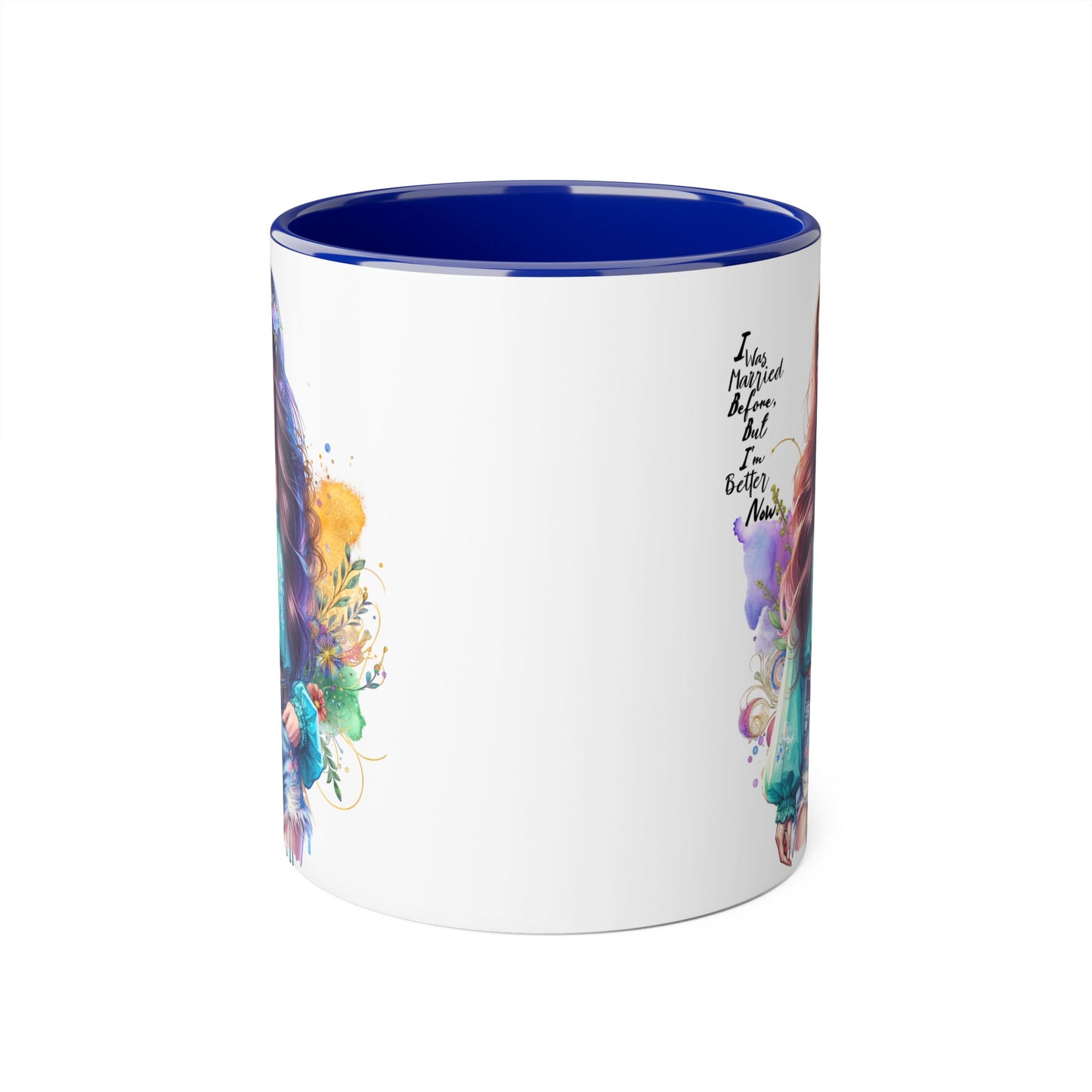 I Was Married Before But I'm Better Now Bohemian Floral Accent Mug, Inspirational Coffee Cup, Gift for Friends, Encouraging Quote, Perfect for Her, Art Lover's Mug
