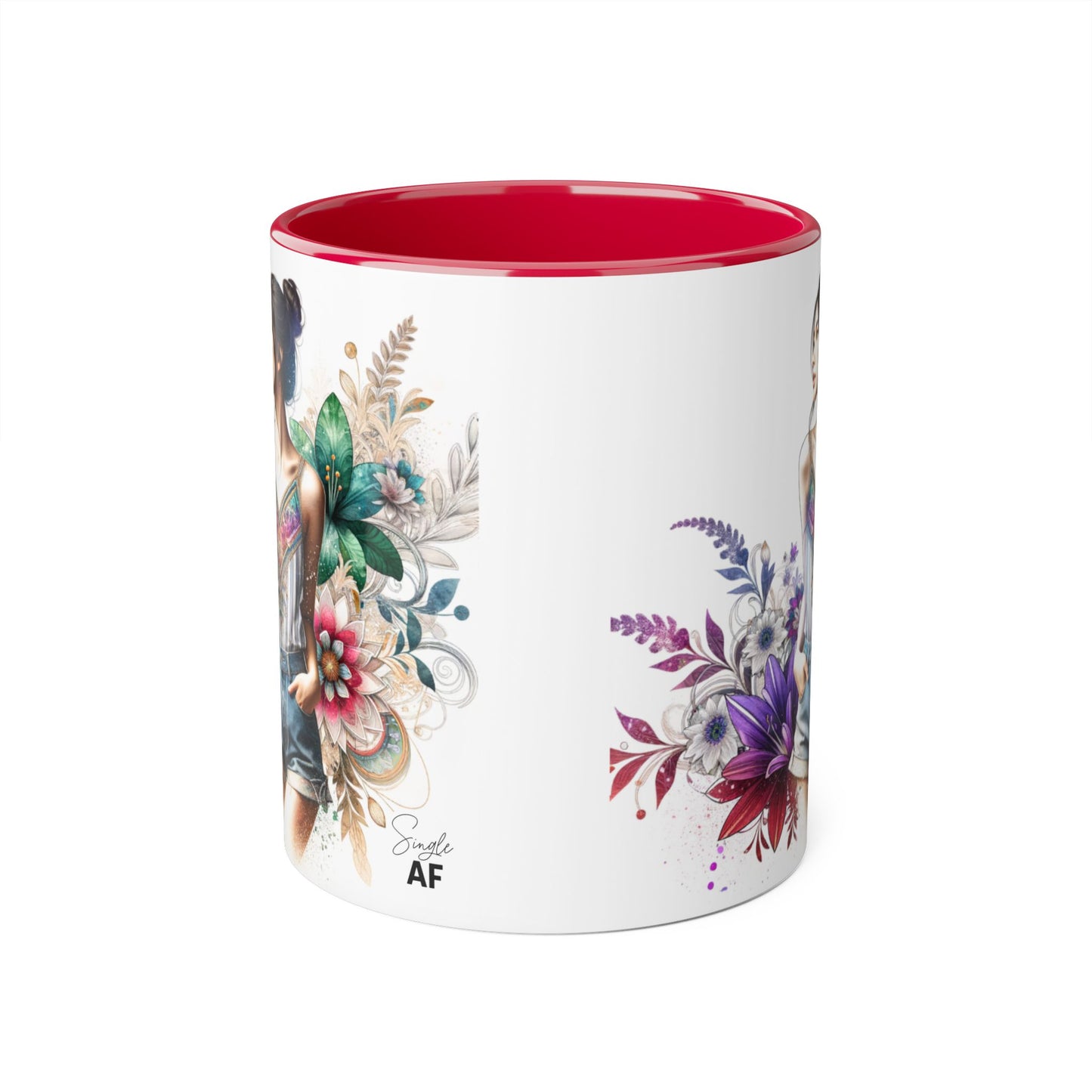 Single AF Boho Flower Accent Mug - Artistic Coffee Cup, Floral Design, Gift for Her, Birthday, Home Decor, Unique Artwork, 11oz