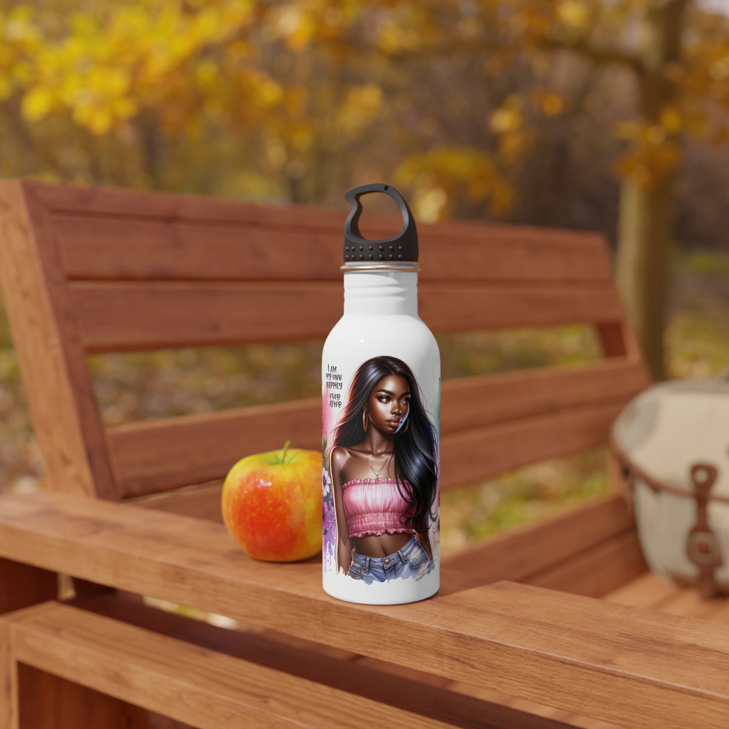 I Am My Own Happily Ever After Inspirational Floral Stainless Steel Water Bottle | Unique Artwork & Positive Quote