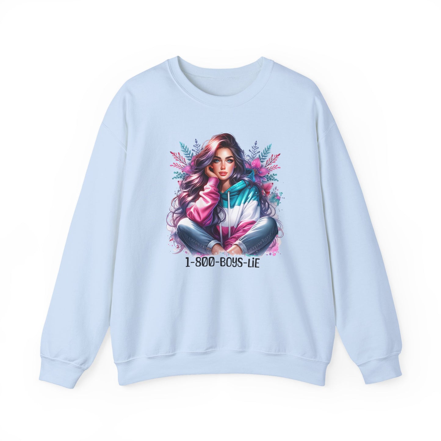 Chic Graphic Crewneck Sweatshirt - 1-800-BOYS-LIE, Cozy Sweatshirt, Fashion Sweatshirt, Casual Wear, Unique Gift, Trendy Outfit