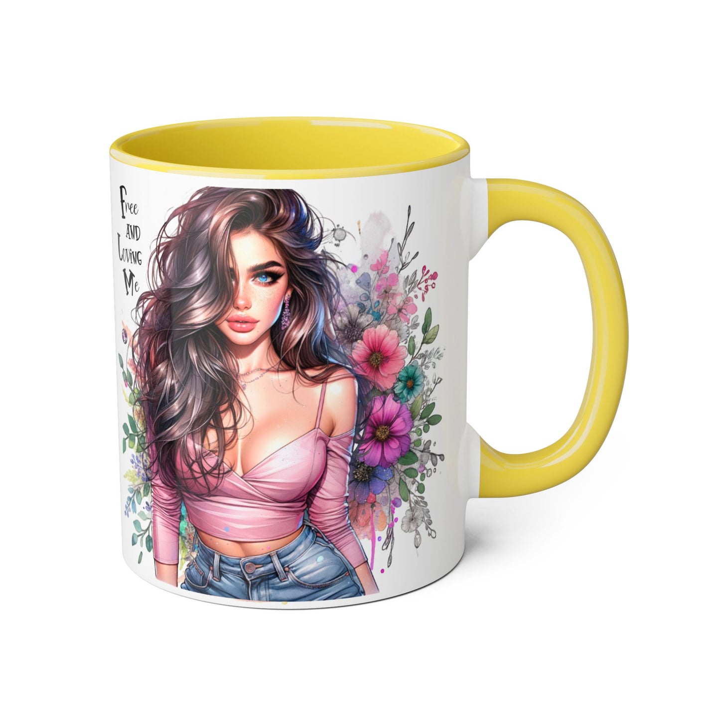 Free and Loving Me Chic Art Mug, Emotional Inspiration, Gift For Friends, Coffee Lover, Floral Design, Daily Motivation