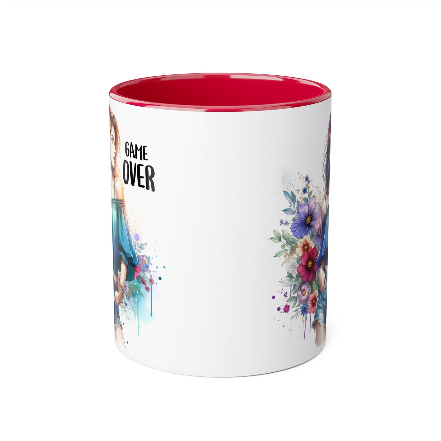 Vibrant Game Over Accent Mug - Floral Design, 11oz Coffee Cup, Unique Gift, for Gamers, Birthday or Everyday Use