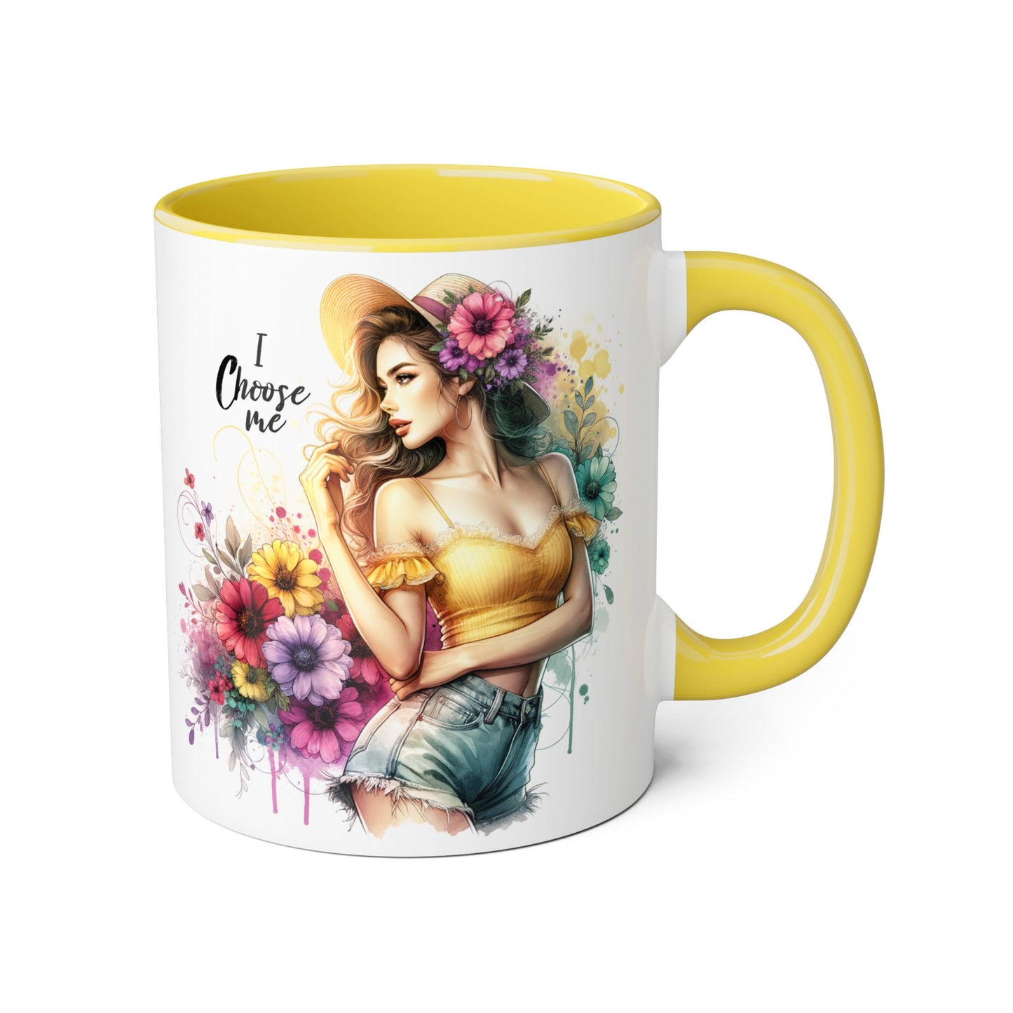 I Choose Me Chic Floral Accent Mug, Inspirational Gift for Her, Coffee Tea Lover, Birthday Present, Colorful Art Mug