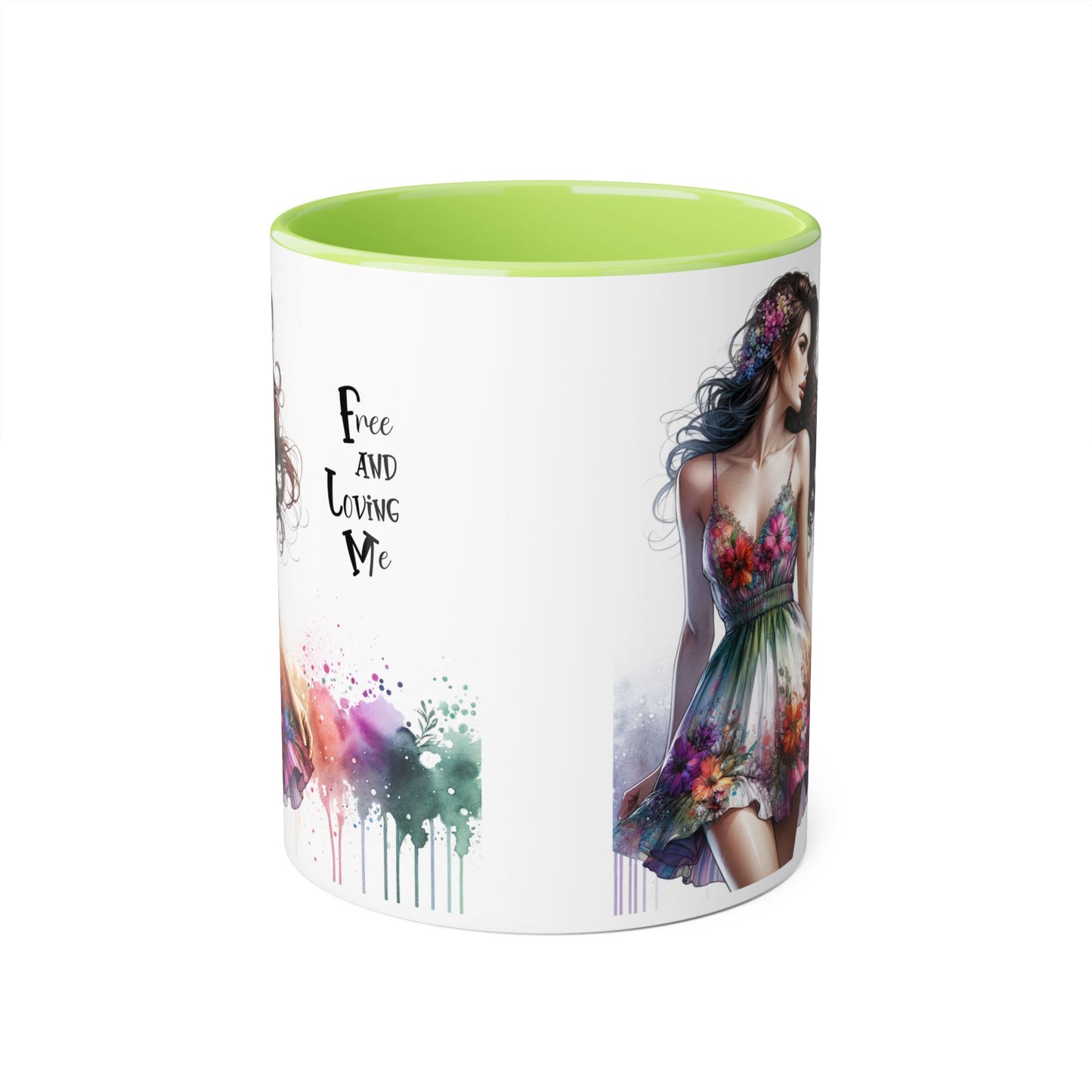 Floral Art Inspirational Coffee Mug, Free and Loving Me, Gift for Her, Colorful Drinkware, Boho Mug, Artistic Tea Cup