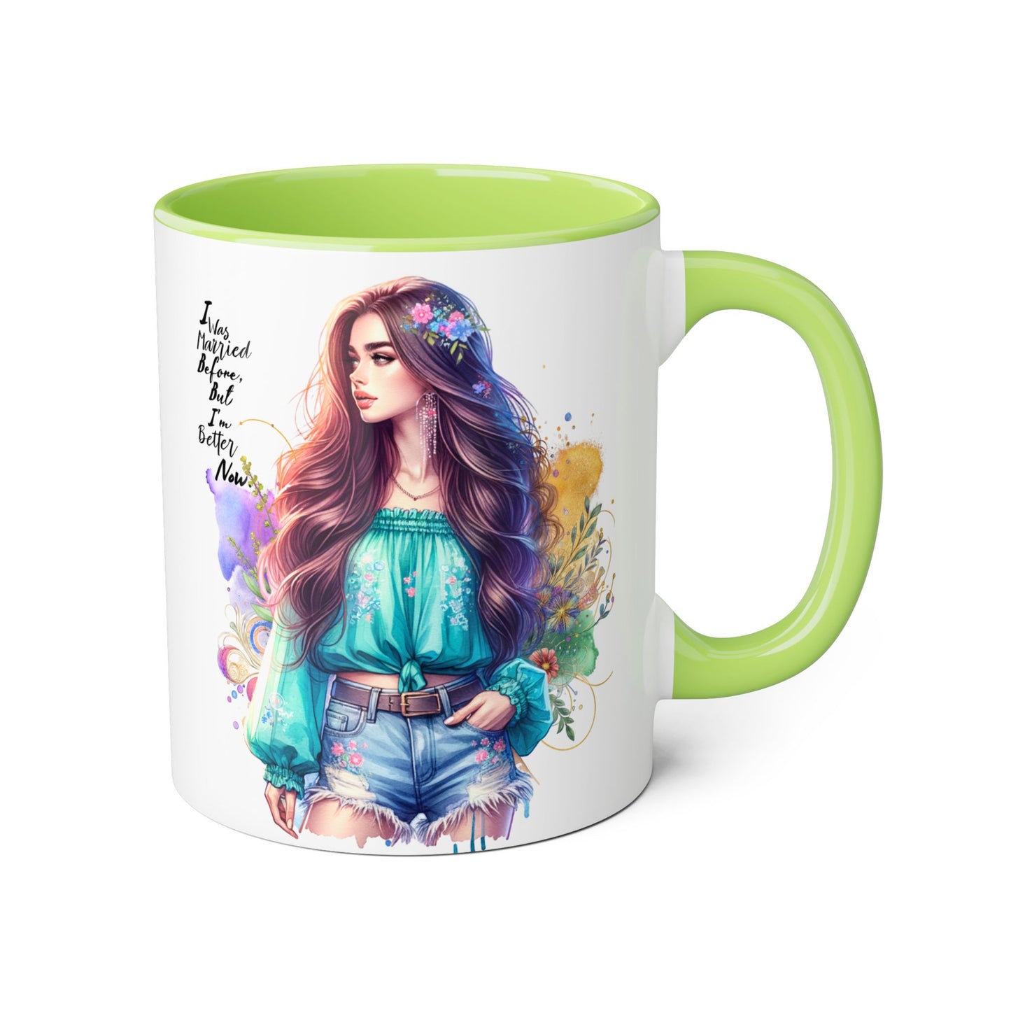 I Was Married Before But I'm Better Now Bohemian Floral Accent Mug, Inspirational Coffee Cup, Gift for Friends, Encouraging Quote, Perfect for Her, Art Lover's Mug