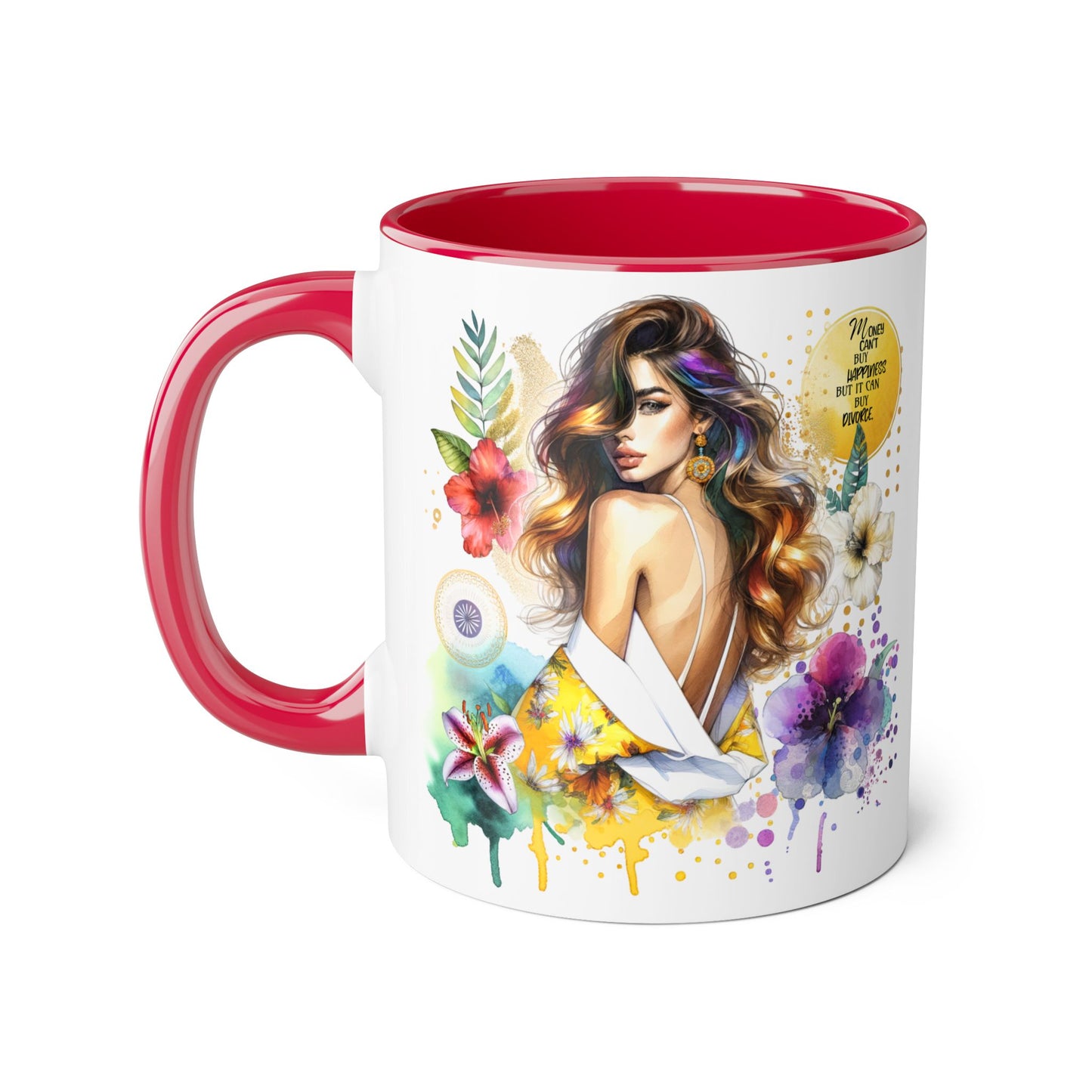 Money Can't Buy Happiness But It Can Buy Divorce Accent Mugs, 11oz