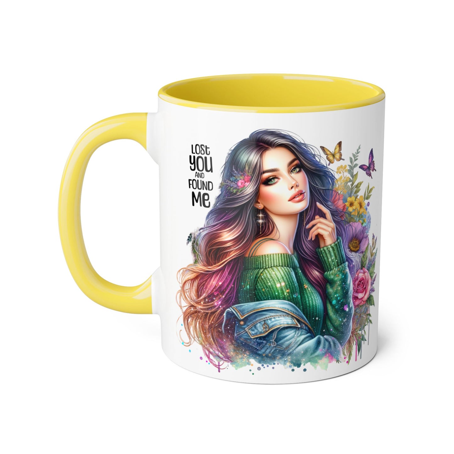 Colorful Accent Mug - "Lose You and Found Me" Design for Coffee Lovers, Unique Gift for Her, Floral Art Mug, Inspirational Drinkware