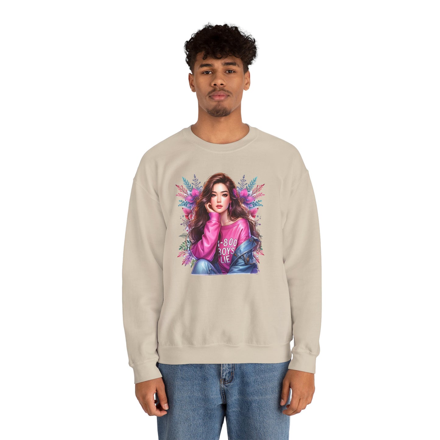 1-800-Boys-Lie Trendy Crewneck Sweatshirt - Cozy Unisex Pullover, Perfect for Casual Days, Gifts for Her, Cute Fashion Layering, Everyday Style