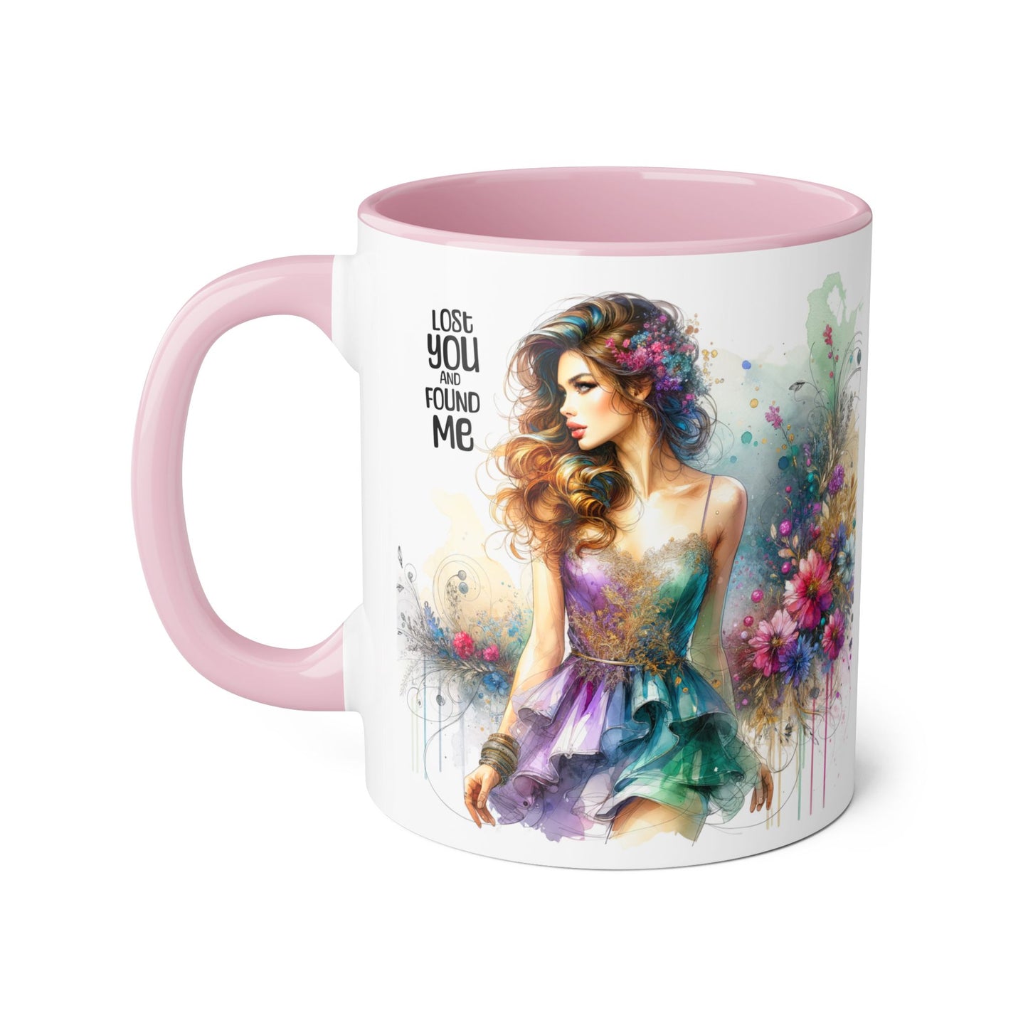 Lost You and Found Me Colorful Floral Accent Mug, Vibrant Art Coffee Cup for Flower Lovers, Inspirational Gift for Mother's Day, Chic Drinkware