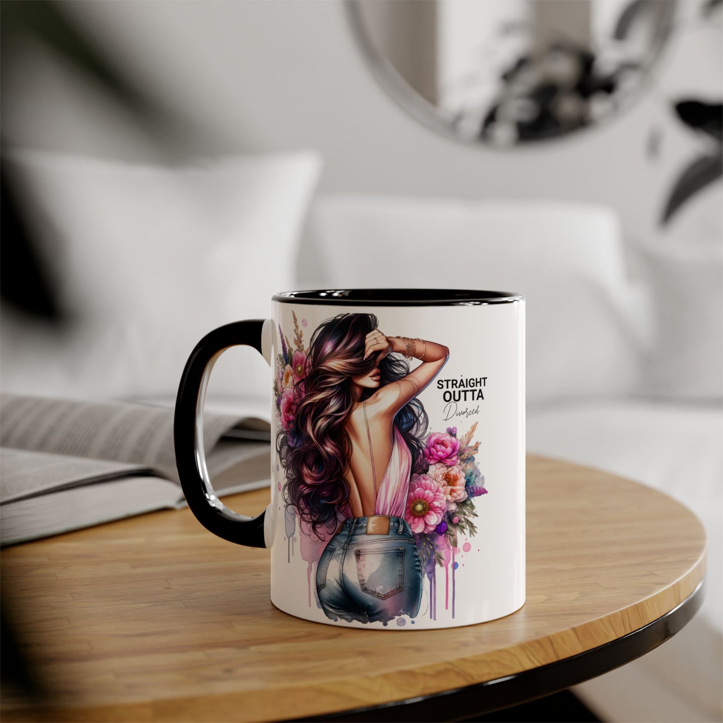 Straight Outta Divorced Humoristic Floral Art Accent Mug - Perfect for Coffee Lovers, Gift for Her, Home Decor, Inspirational, Mother's Day