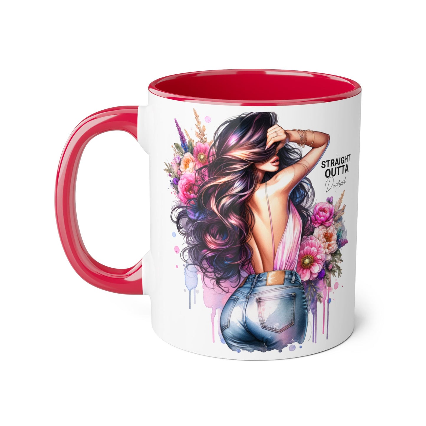 Straight Outta Divorced Humoristic Floral Art Accent Mug - Perfect for Coffee Lovers, Gift for Her, Home Decor, Inspirational, Mother's Day