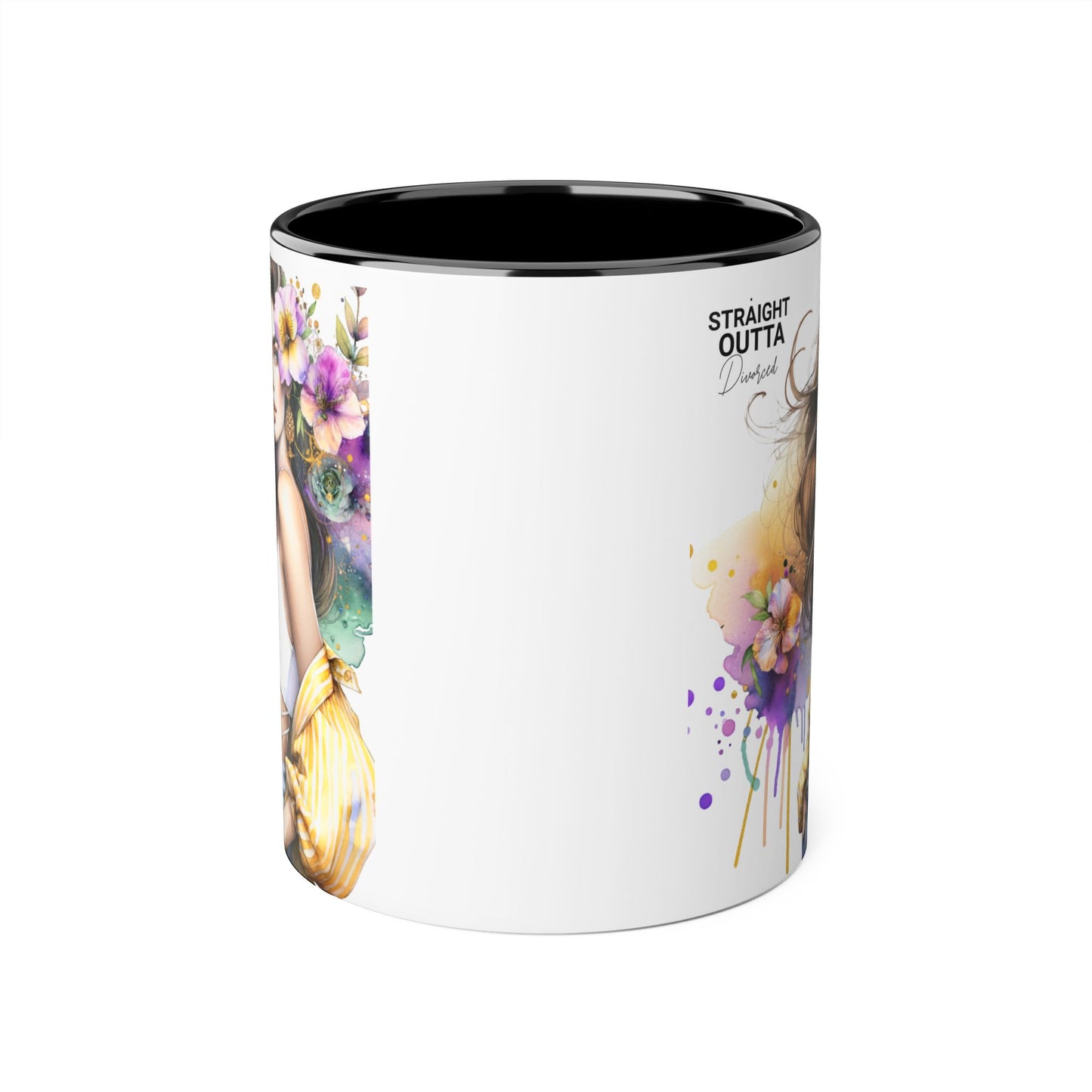 Straight Outta Divorced Humoristic Chic Floral Art Mug - Stylish Coffee Cup for Home or Office, Perfect Gift for Birthdays, Mother’s Day, or Coffee Lovers