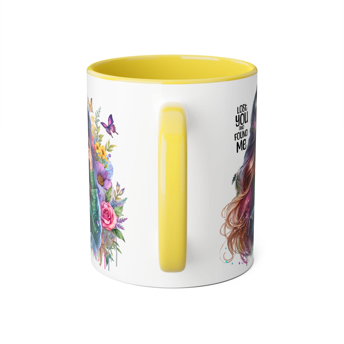 Colorful Accent Mug - "Lose You and Found Me" Design for Coffee Lovers, Unique Gift for Her, Floral Art Mug, Inspirational Drinkware
