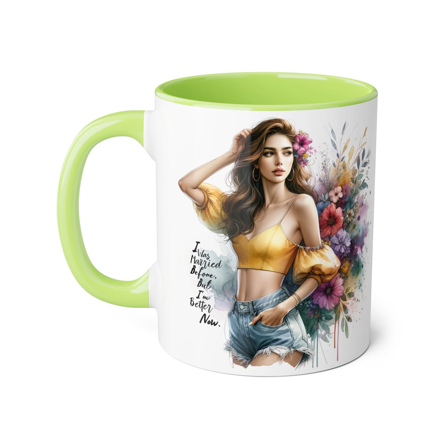 I Was Married Before But I'm Better Now Humoristic Chic Floral Accent Mug - Inspirational Art for Coffee Lovers, Gifts for Friends, Home Decor, Motivational Drinkware, Birthday Present
