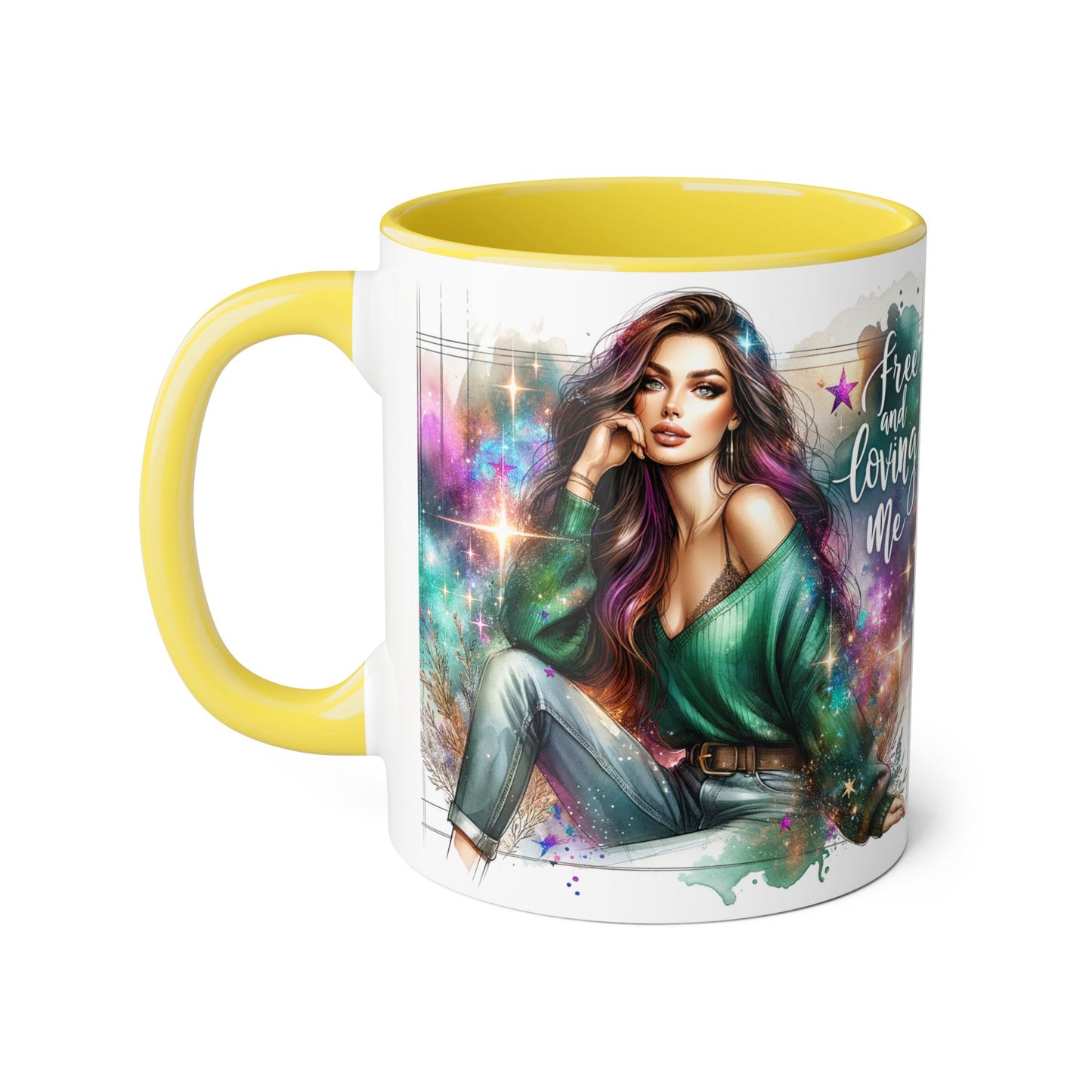 Mystical Art Accent Mug - Free and Loving Me, Unique Gift, Coffee Lover, Inspirational Decor, Fantasy Themed