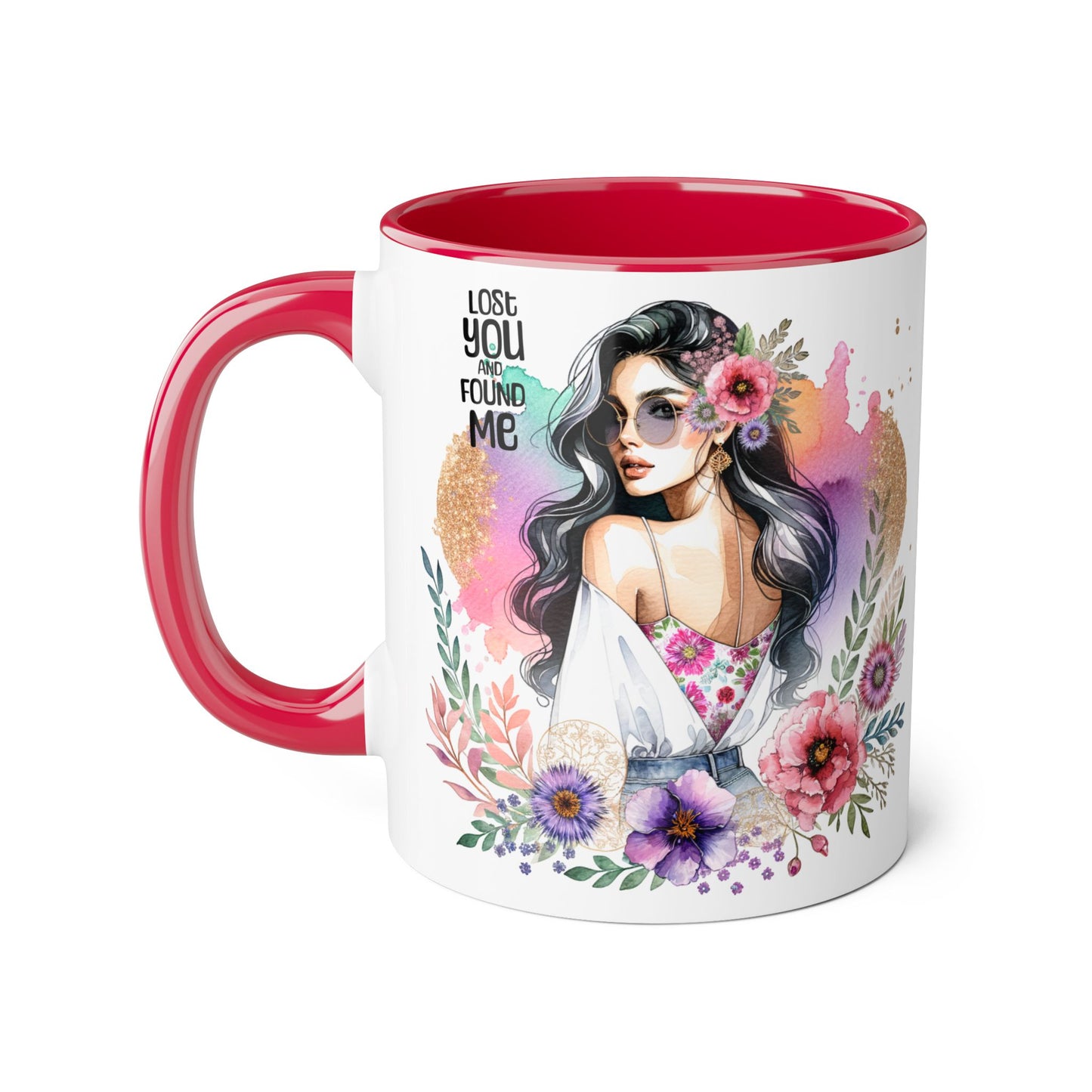 Lost You and Found Me Bohemian Floral Accent Mug, Inspirational Coffee Cup, Gift for Her, Self-Care Essentials, Unique Home Decor, Personalized Drinkware