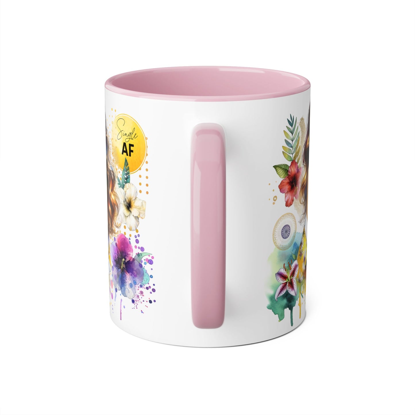 Single AF Colorful Motivational Accent Mug with Floral Design, Perfect for Gifts and Daily Inspiration