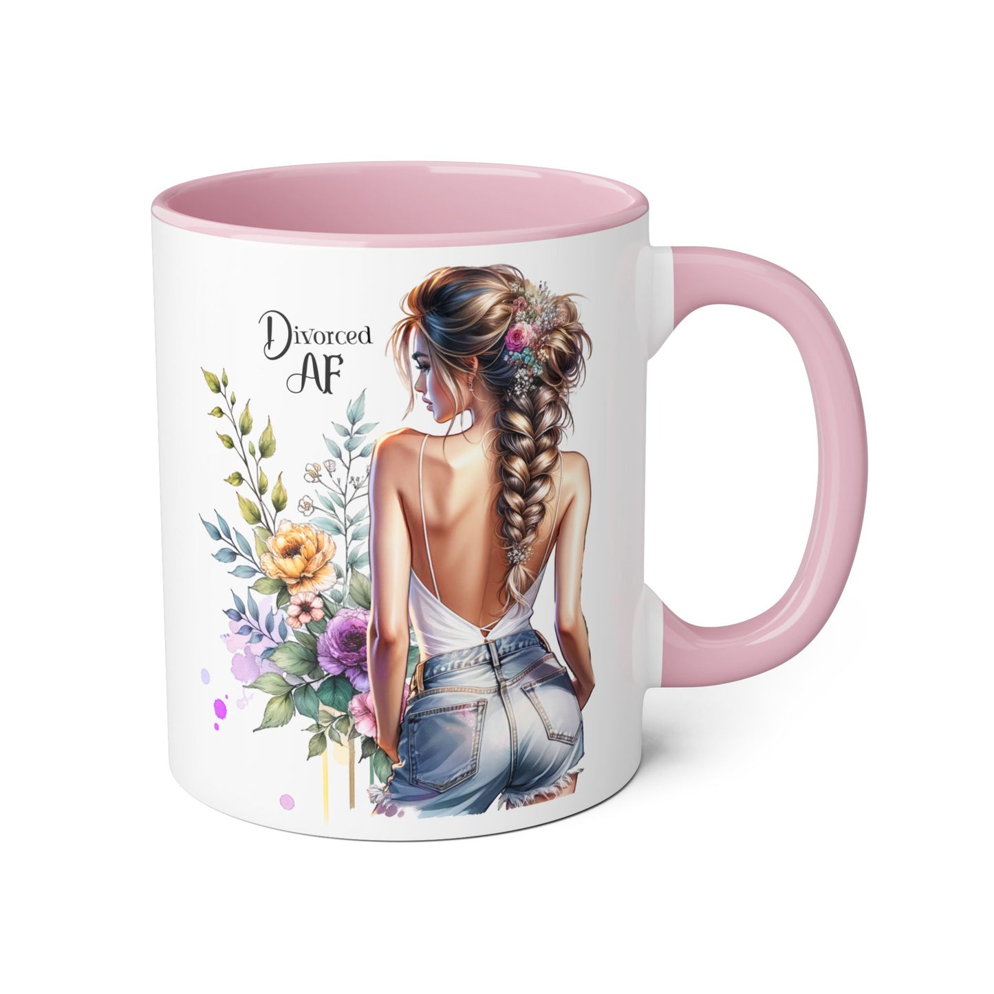 Divorced AF Floral Accent Mug - Perfect Gift for Friends, Coffee Lovers, Humor, Self-Care, Divorce Parties