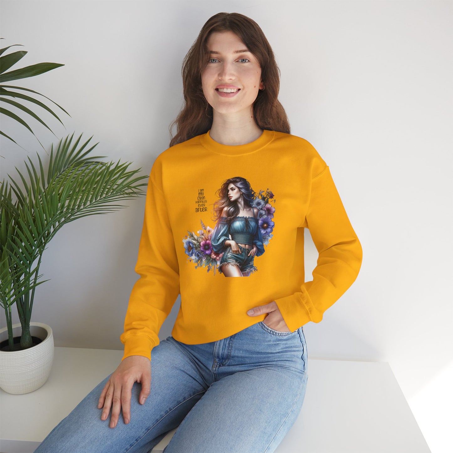 I Am My Own Happily Ever After Floral Aesthetic Crewneck Sweatshirt - Cozy Style for Women, Fashion Top, Gift Idea, Floral Sweatshirt, Spring/Summer Wear