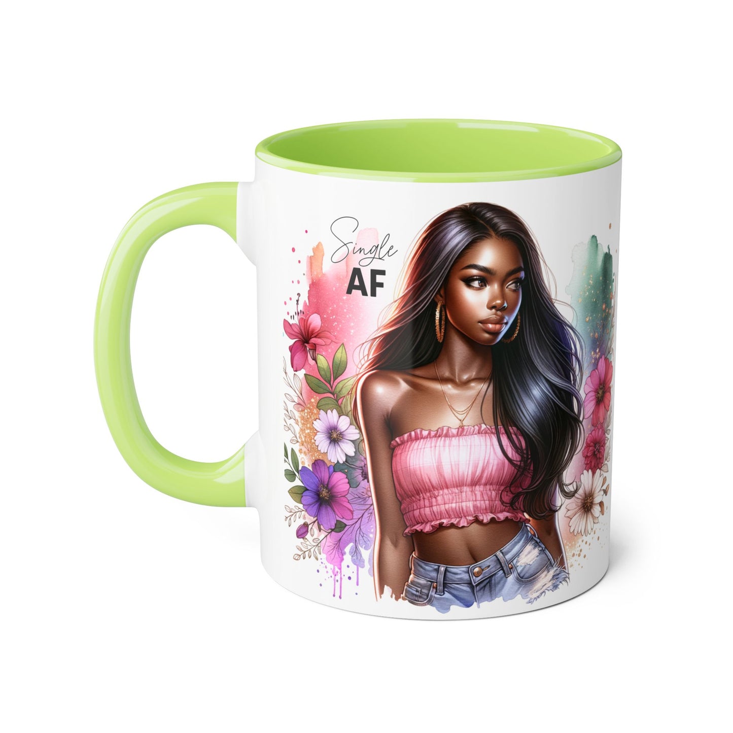 Single AF Stylish Accent Mug - Floral Artwork, Perfect Gift for Friends, Unique Home Decor, Birthday, Coffee Lover