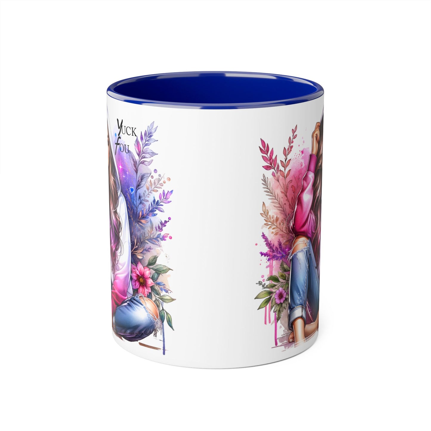 Yuck Fou Chic Floral Accent Mug, Inspirational Coffee Cup, Gift for Her, Relaxing Tea Mug, Boho Style Drinkware, Unique Home Decor