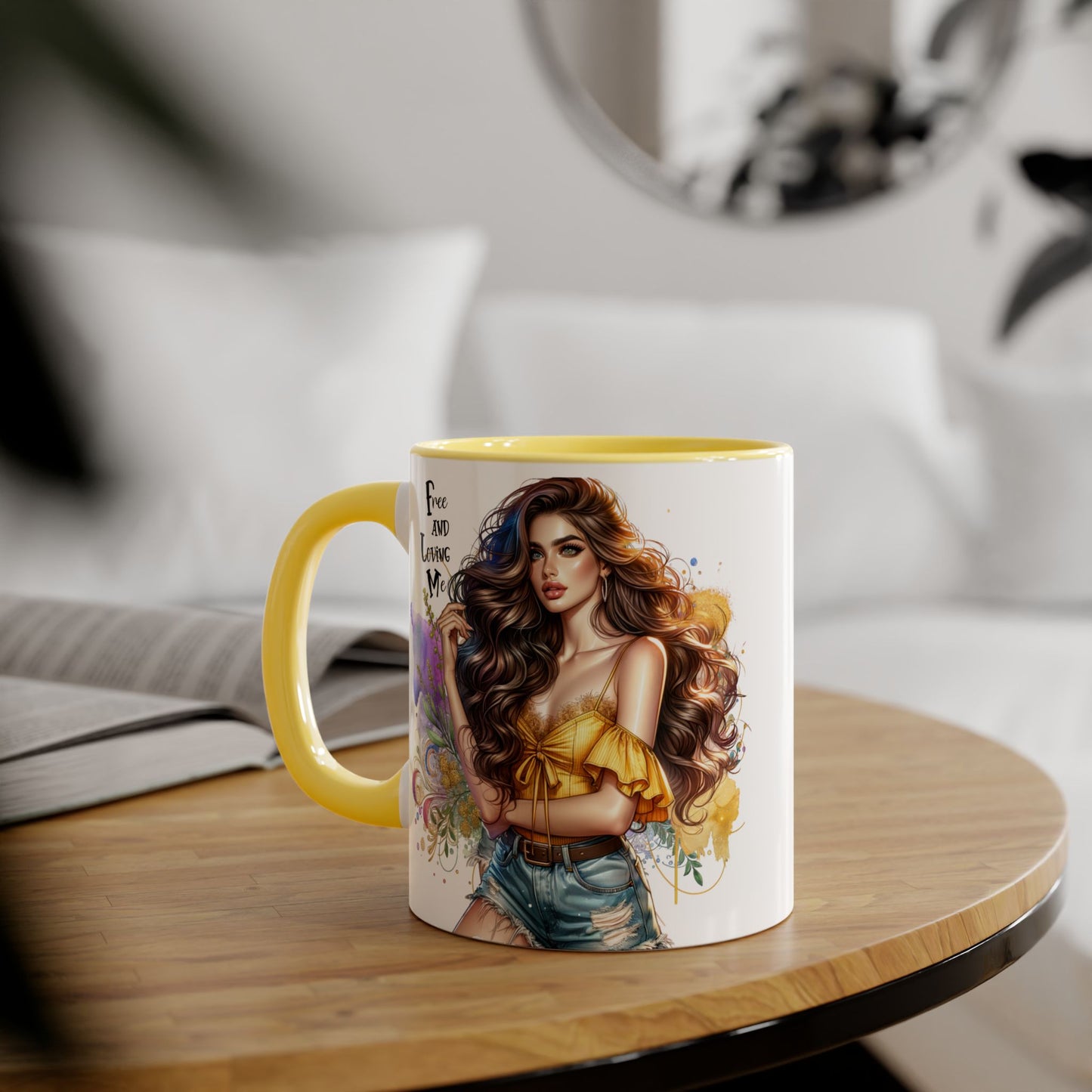 Free Spirit Accent Mug, Boho Coffee Cup, Inspirational Gift, Art Lover's Mug, Unique Home Decor, Stylish Drinkware