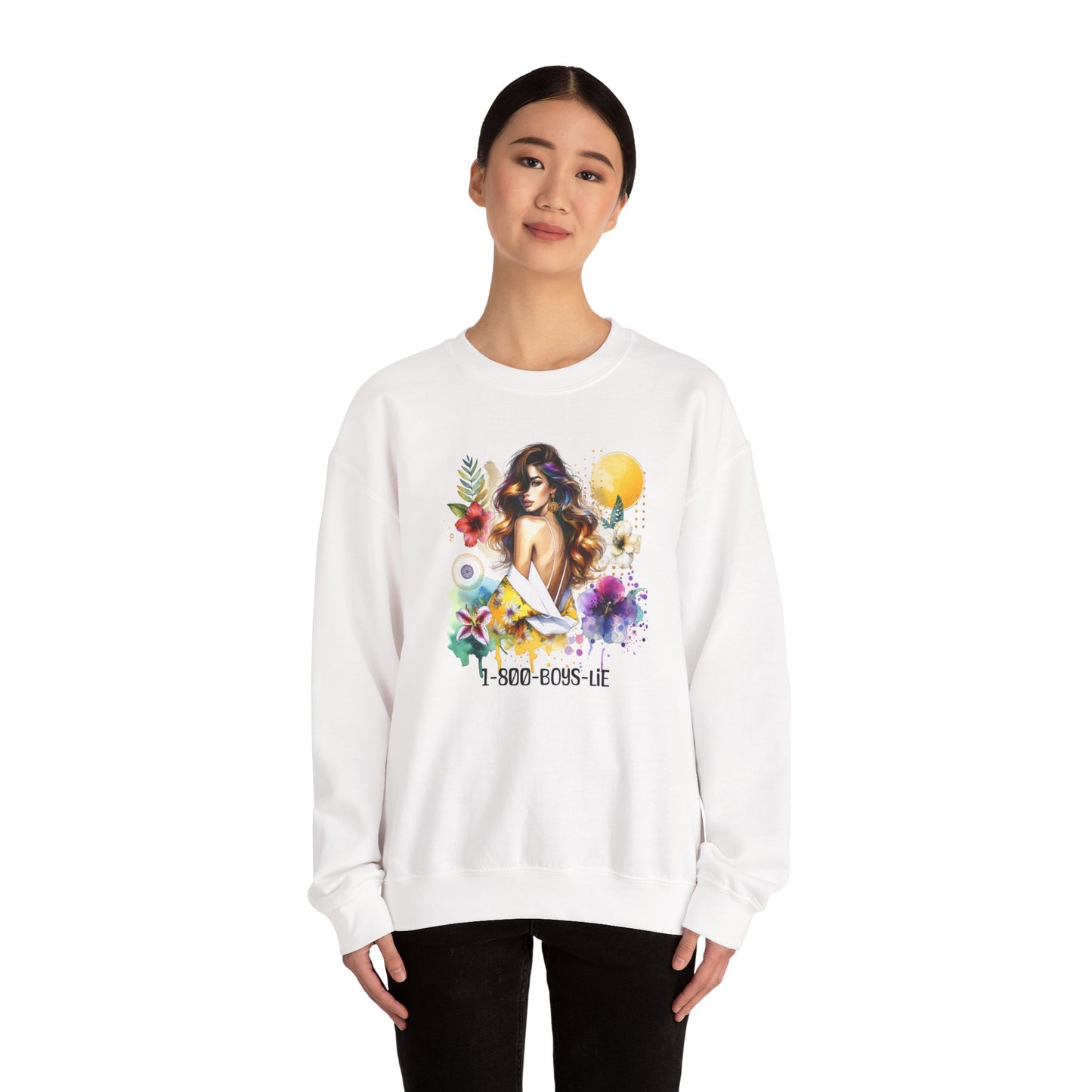 1-800-Boys-Lie Bohemian Floral Crewneck Sweatshirt, Trendy Oversized Sweater, Unique Gift for Her, Cozy Fall Apparel, Birthday & Casual Wear