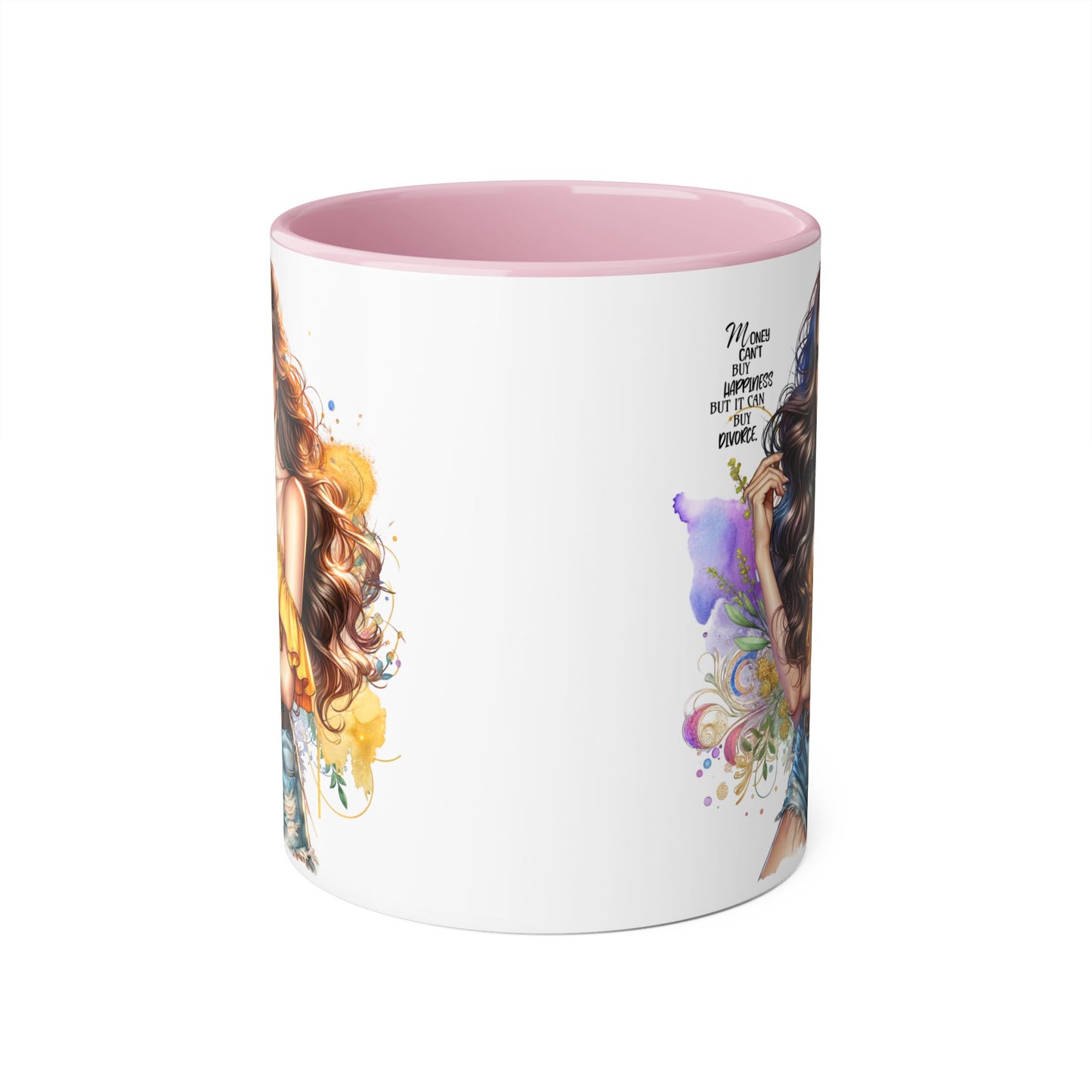 Money Can't Buy Happiness But It Can Buy Divorce Humoristic Empowering Accent Mug, Inspirational Coffee Cup, Artful Drinkware for Self-Care, Perfect Gift for Birthdays, Motivational Decor