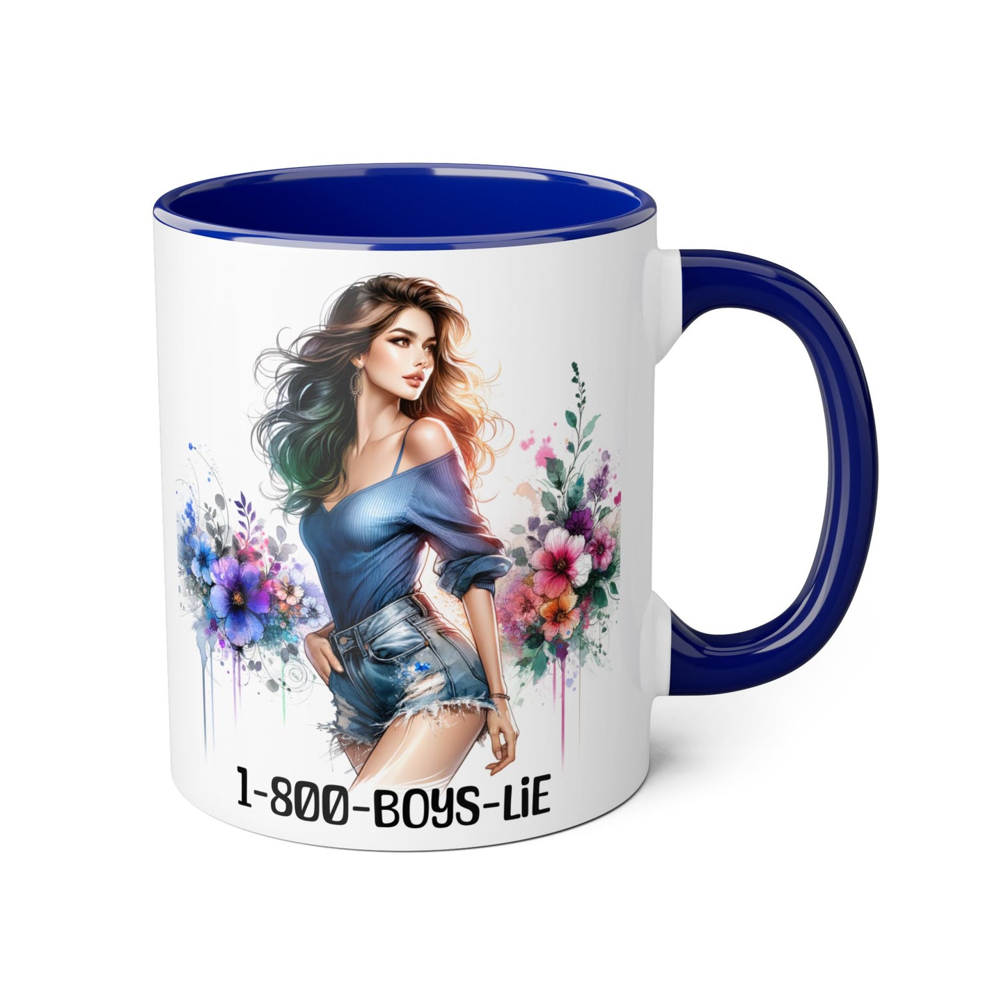Chic Watercolor Accent Mugs, Floral Coffee Cup, Gift for Her, Trendy Drinkware, Unique Office Mug, 1-800-BOYS-LIE